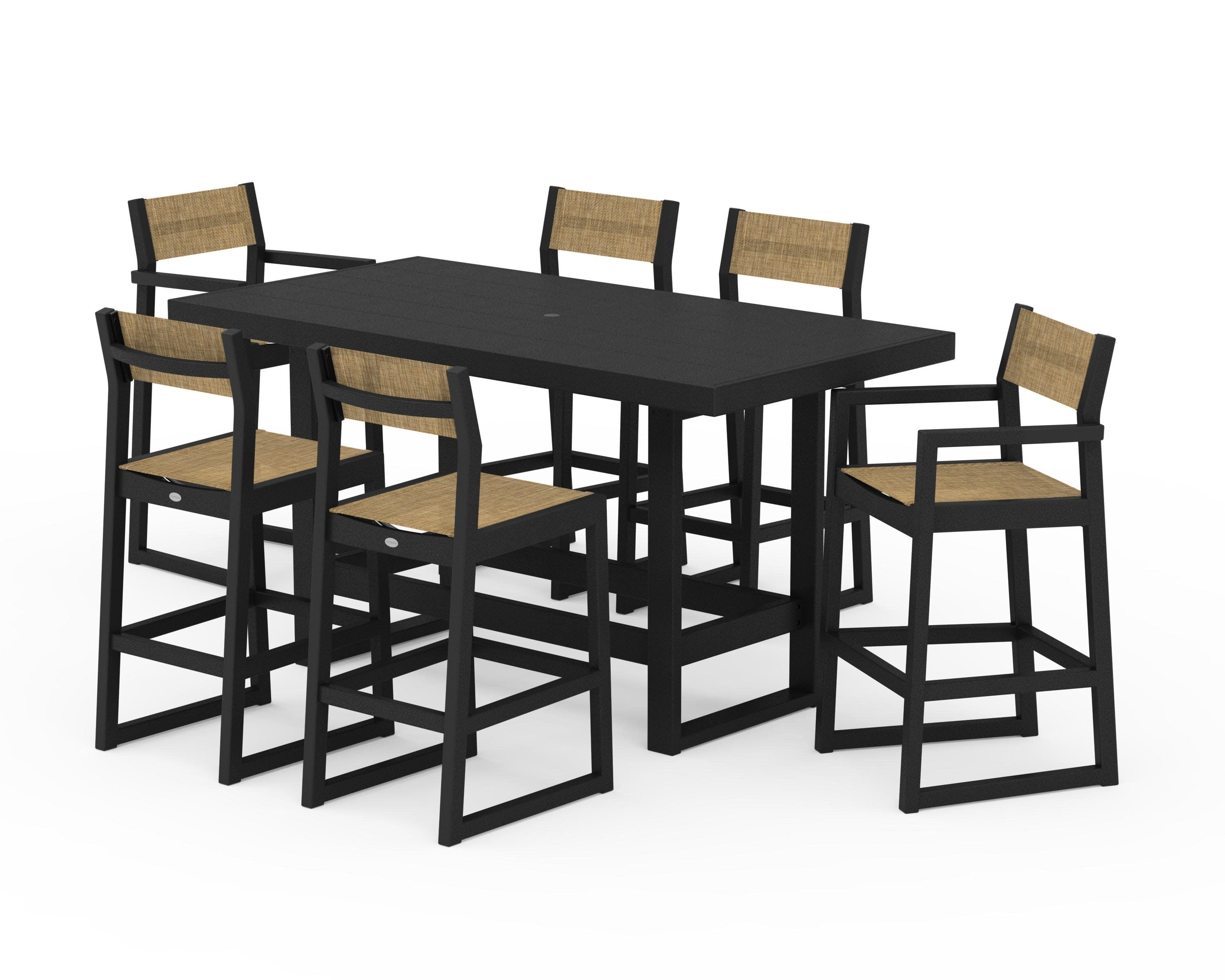 EDGE Sling 7-Piece Bar Table Set in Black / Burlap Sling