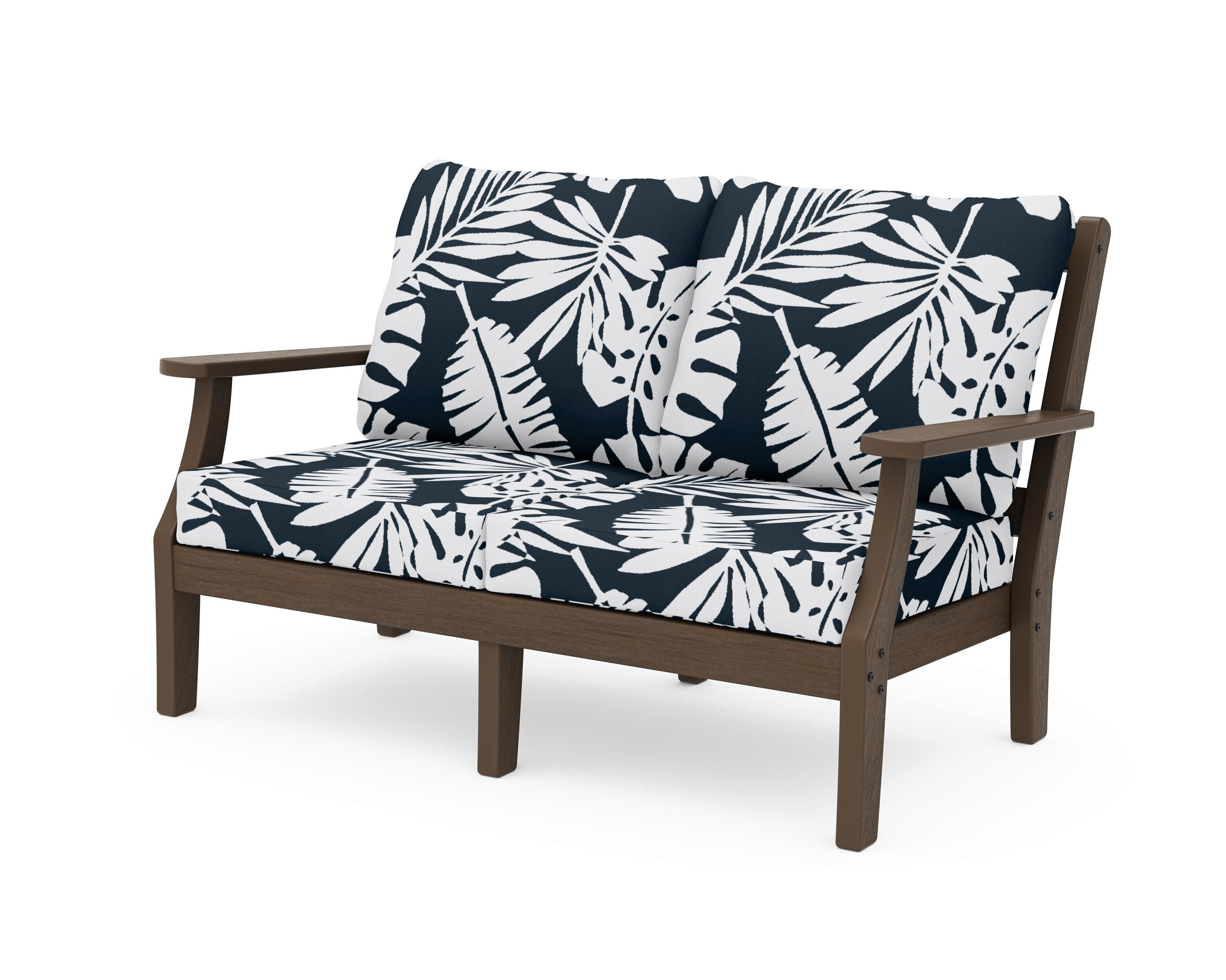 Chinoiserie Deep Seating Loveseat in Kona / Leaf Marine Indigo