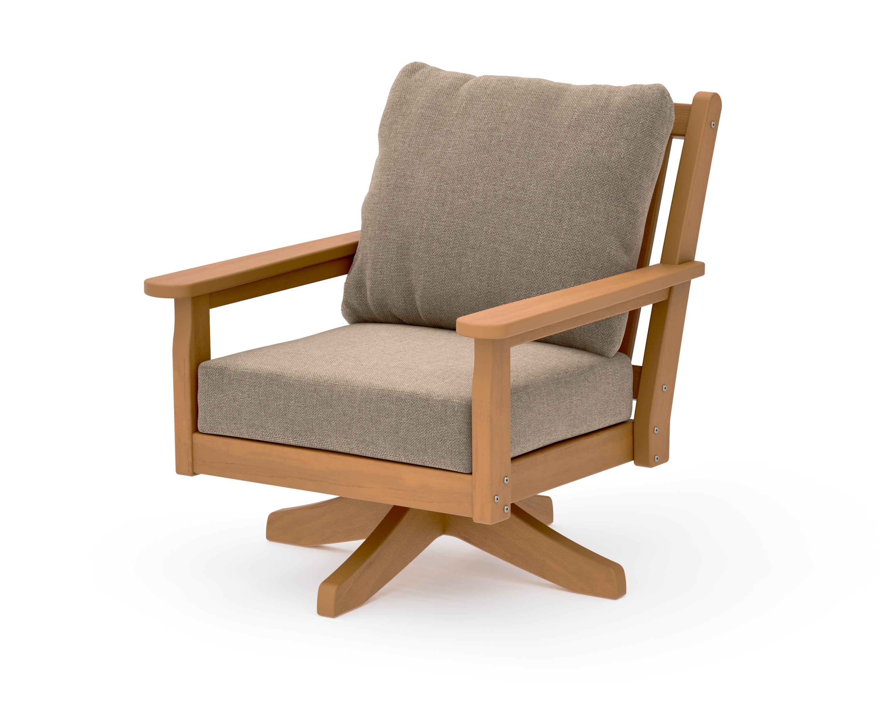 Chippendale Deep Seating Swivel Chair in Natural / Spiced Burlap