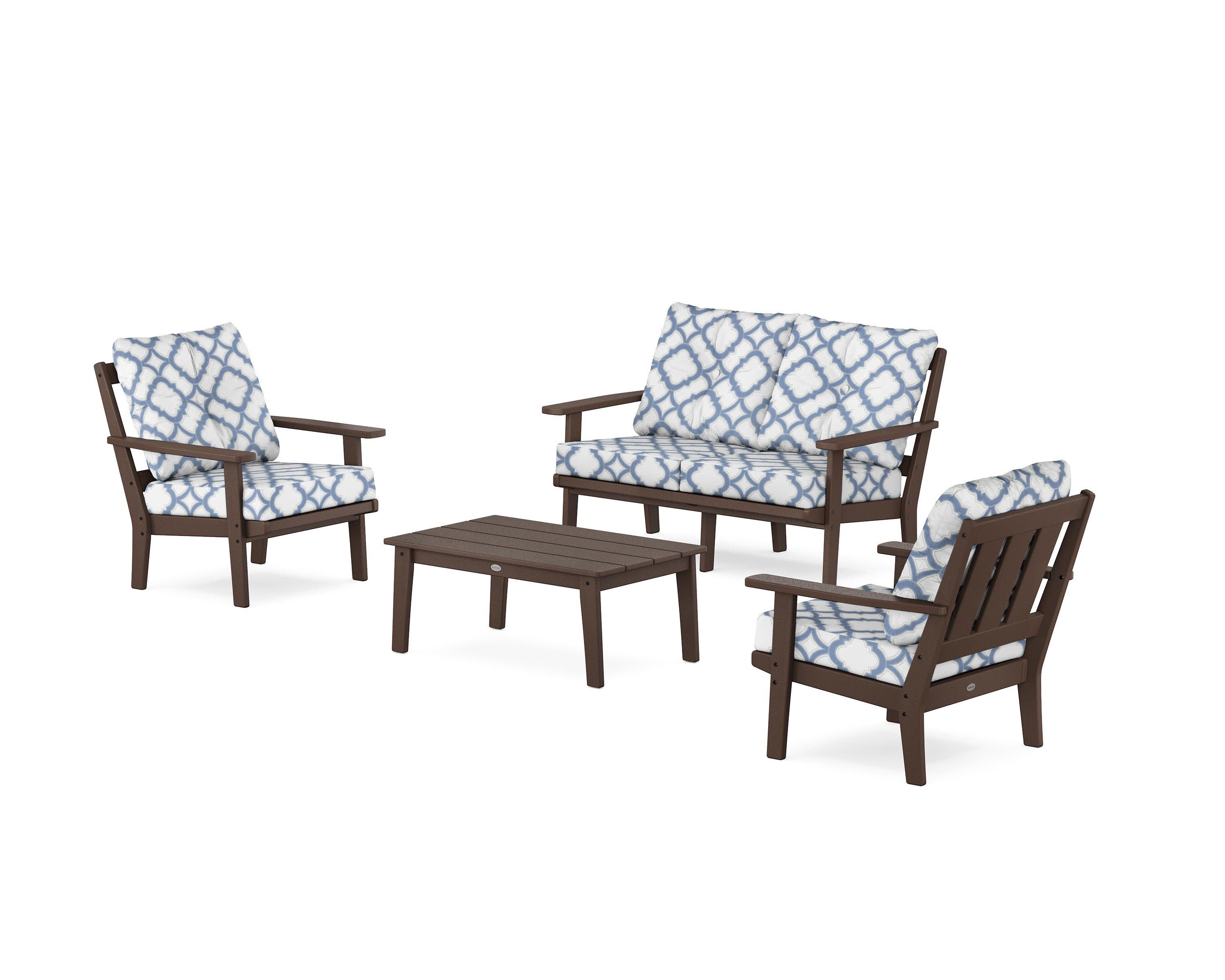 Oxford 4-Piece Deep Seating Set with Loveseat in Mahogany / Trellis Sky Blue