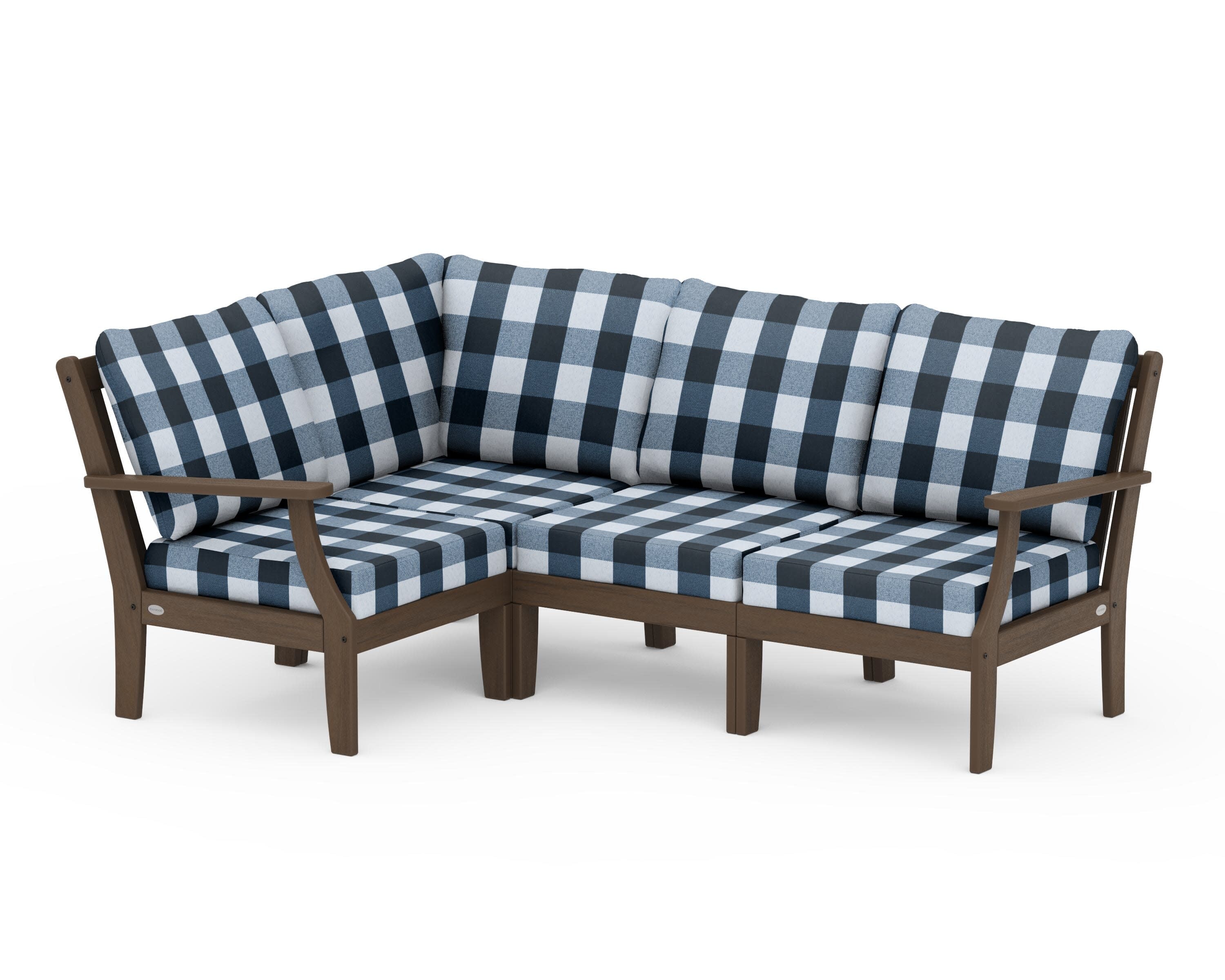 Braxton Modular 4-Piece Deep Seating Set in Kona / Buffalo Plaid Marine Indigo
