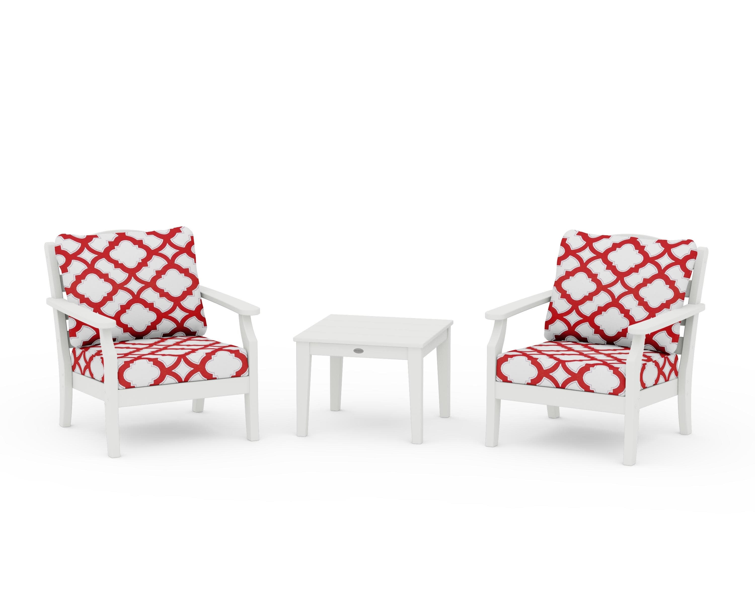 Savannah 3-Piece Deep Seating Set in Vintage White / Trellis Crimson