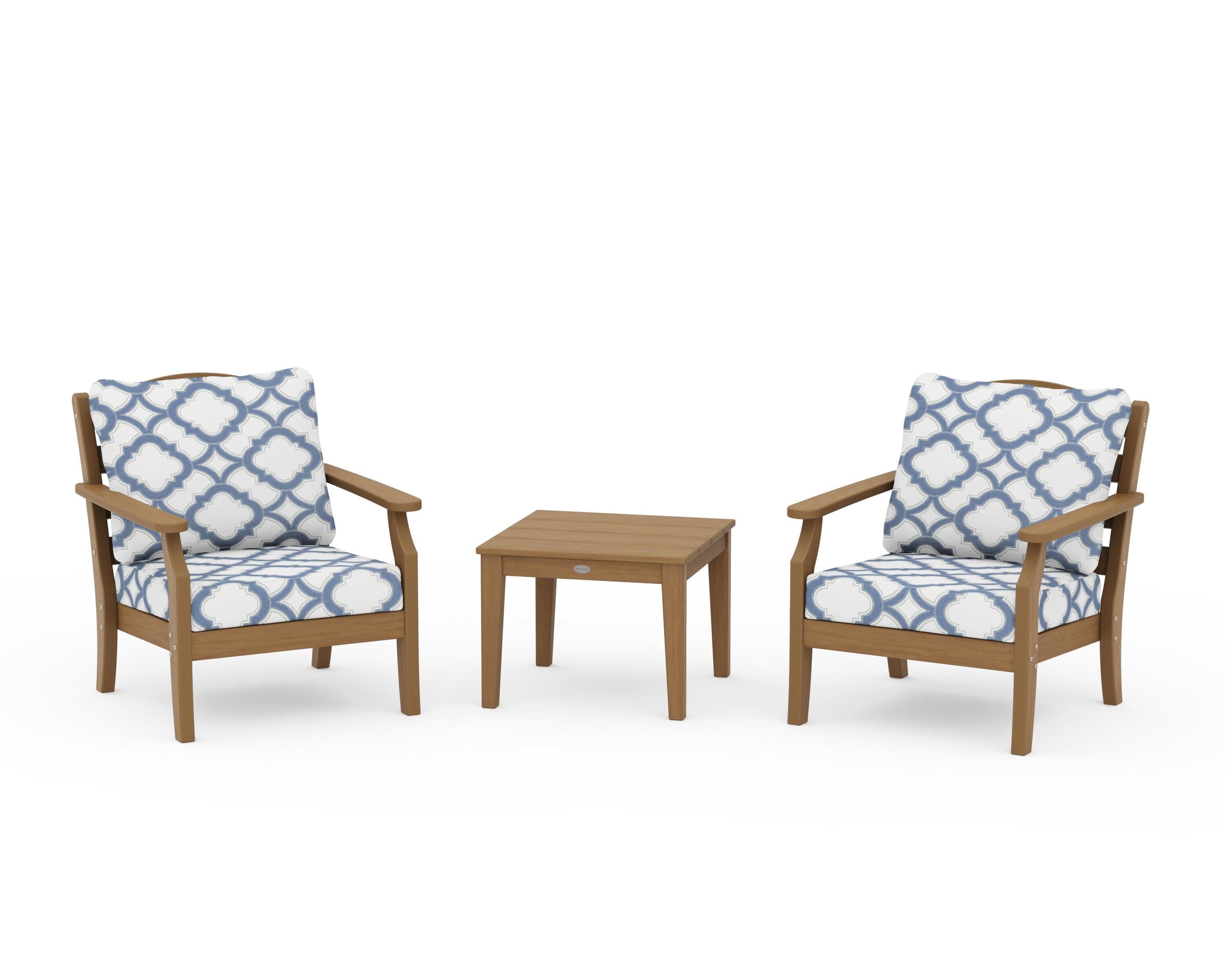 Savannah 3-Piece Deep Seating Set in Natural / Trellis Sky Blue
