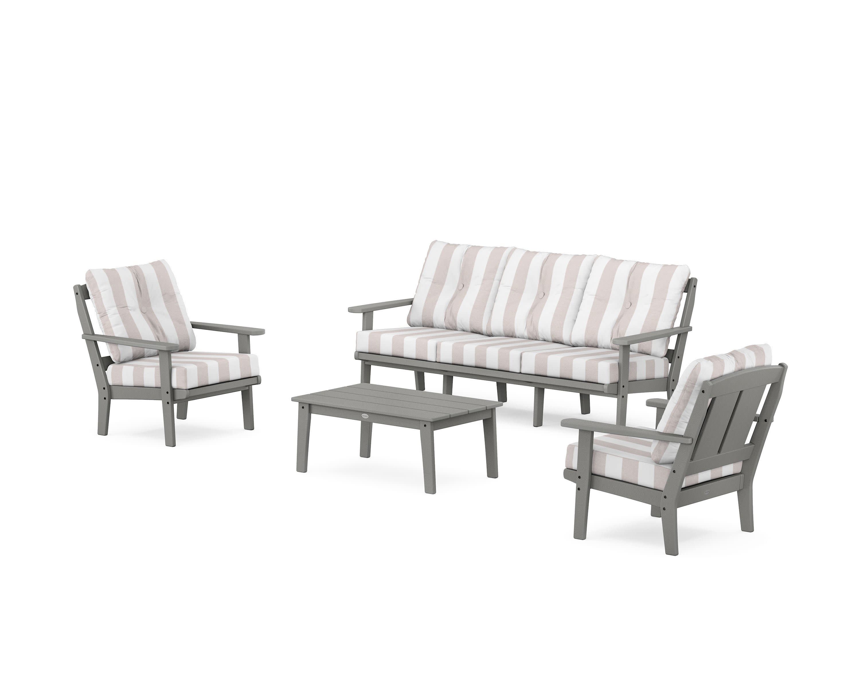 Mission 4-Piece Deep Seating Set with Sofa in Slate Grey / Cabana Stripe Dune Burlap