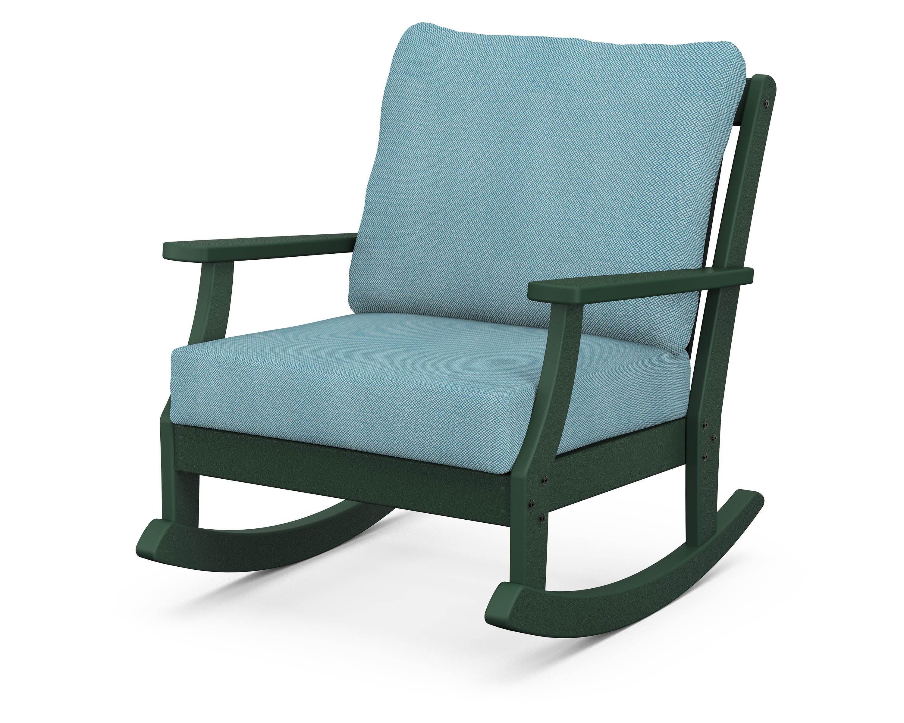 Braxton Deep Seating Rocking Chair in Green / Lattice Sky Blue