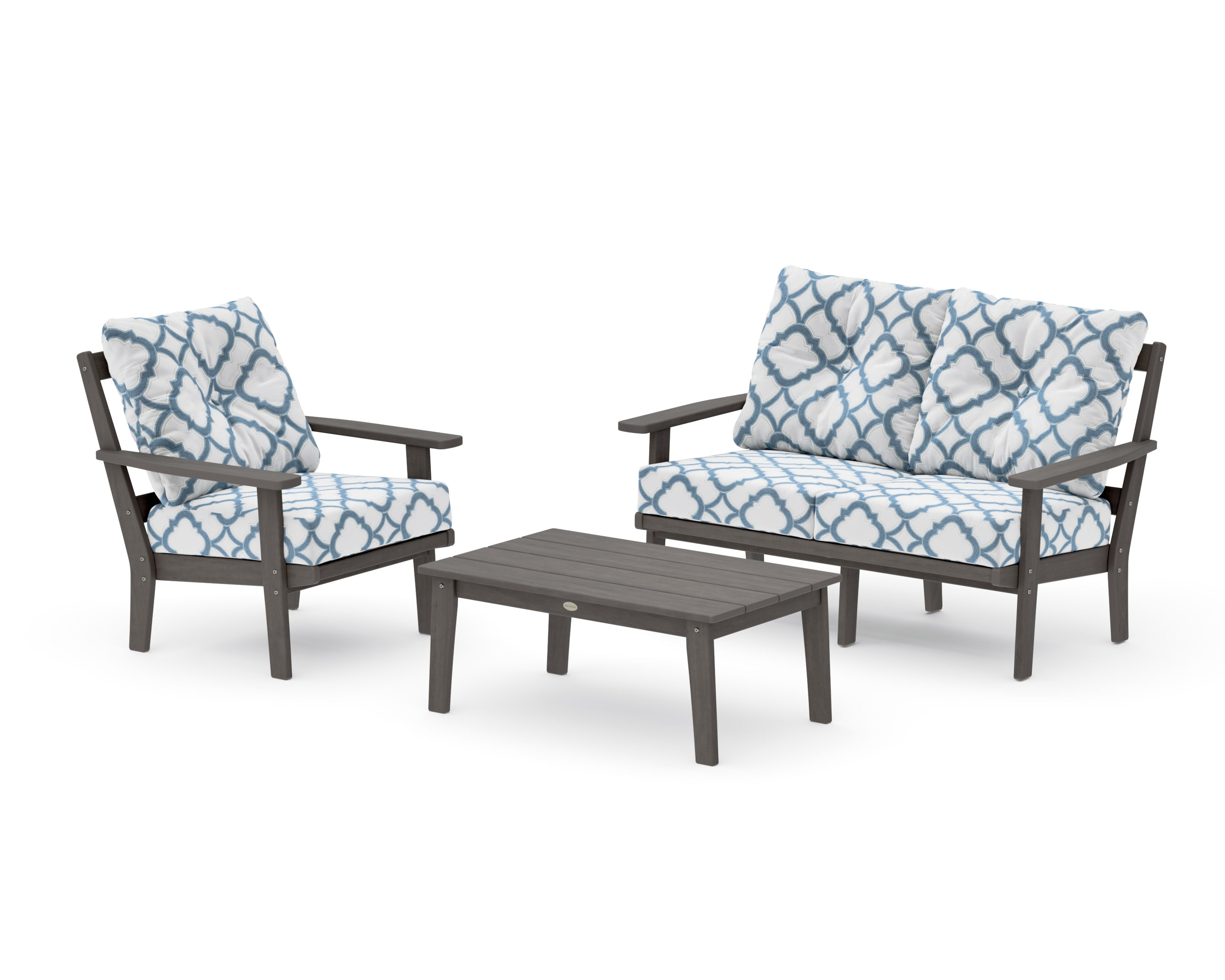 Prairie 3-Piece Deep Seating Set with Loveseat in Driftwood / Trellis Sky Blue