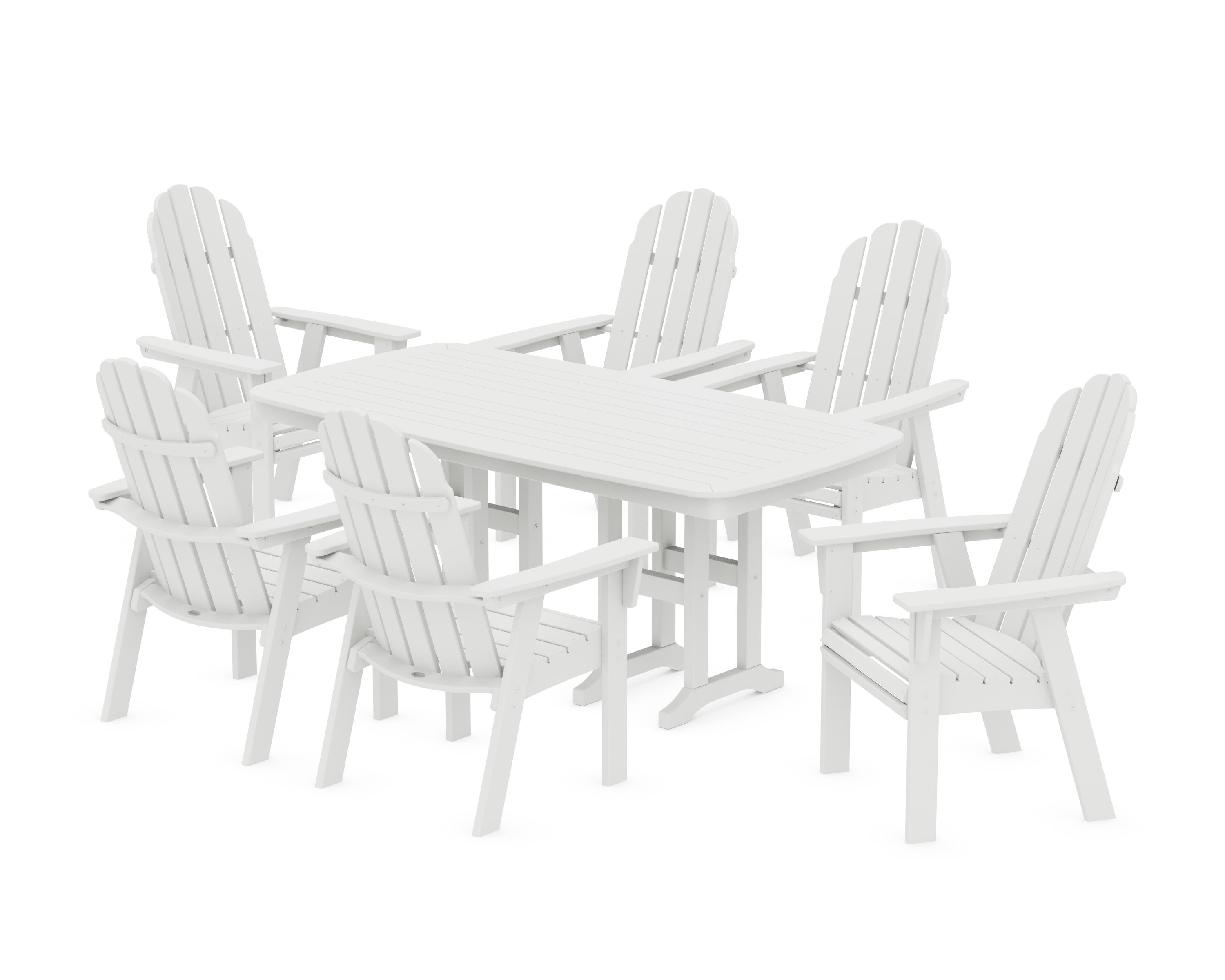 Vineyard Curveback Adirondack Chair 7-Piece Dining Set in White