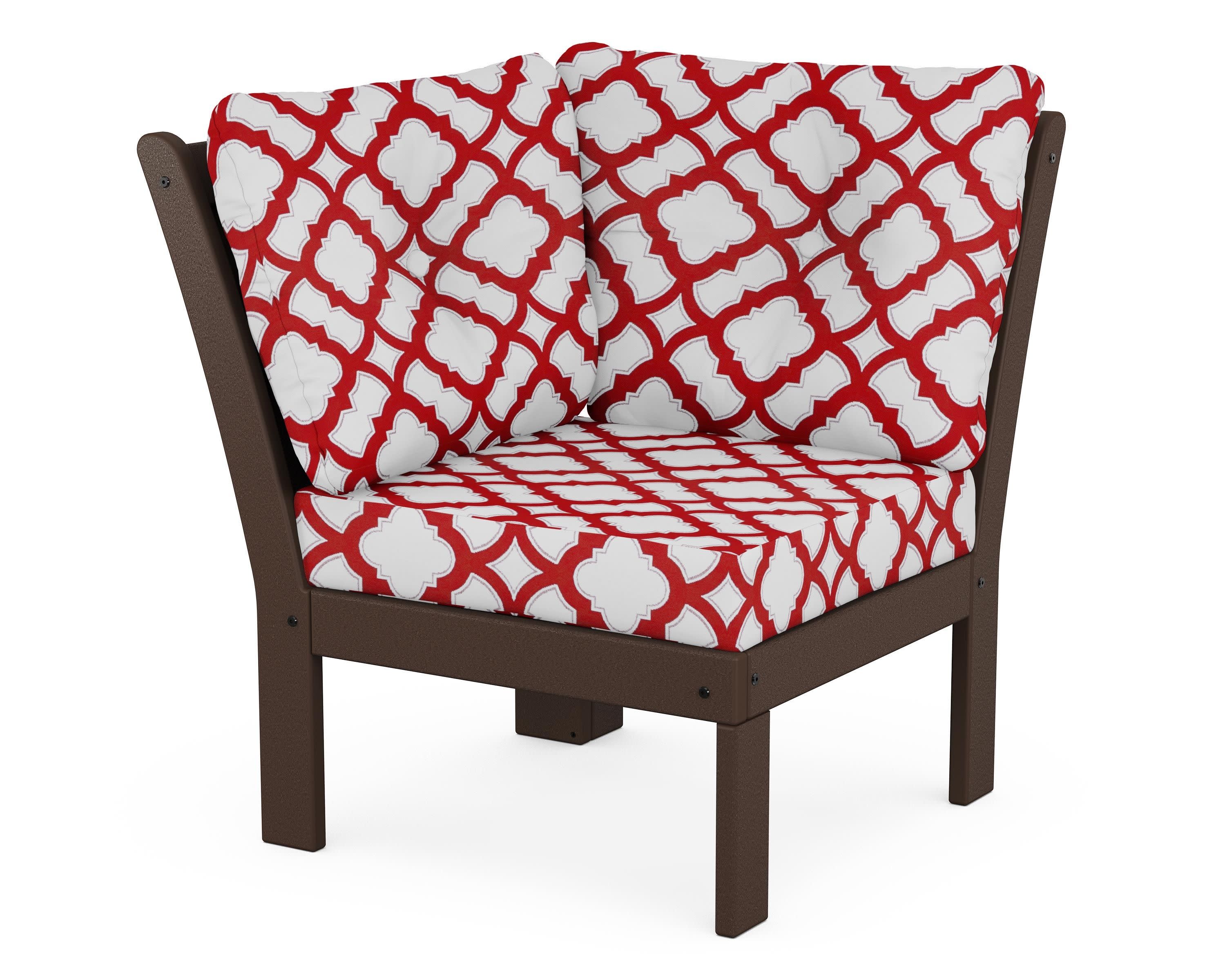 Vineyard Modular Corner Chair in Mahogany / Trellis Crimson