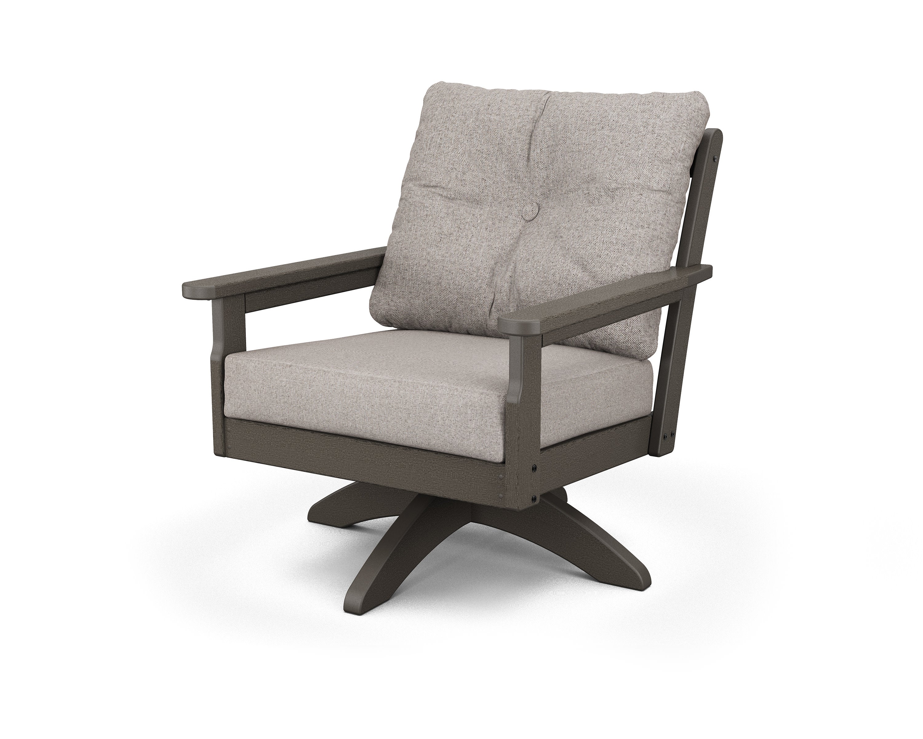Vineyard Deep Seating Swivel Chair in Vintage Coffee / Weathered Tweed