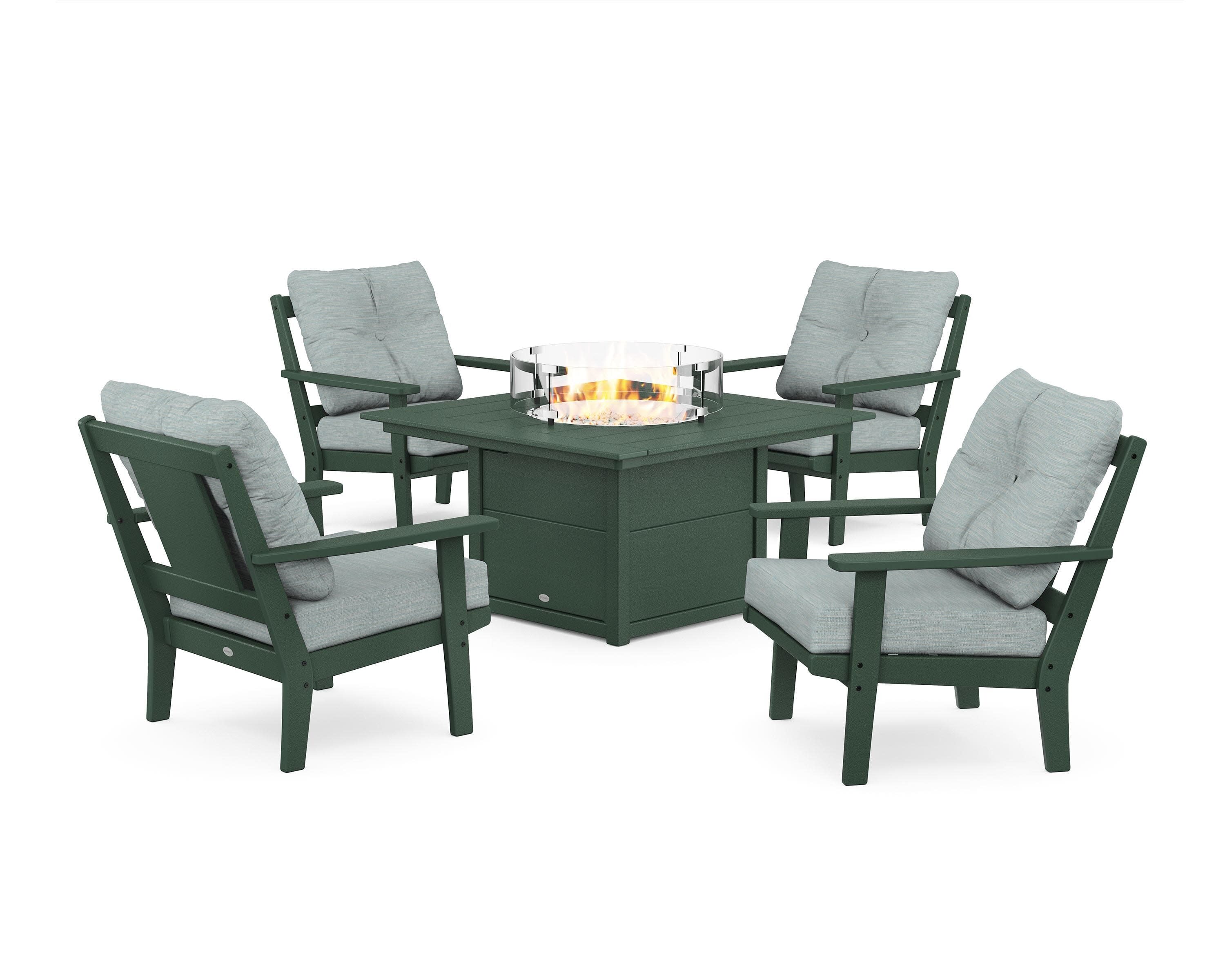 Prairie 5-Piece Deep Seating Set with Fire Pit Table in Green / Soothe Mist