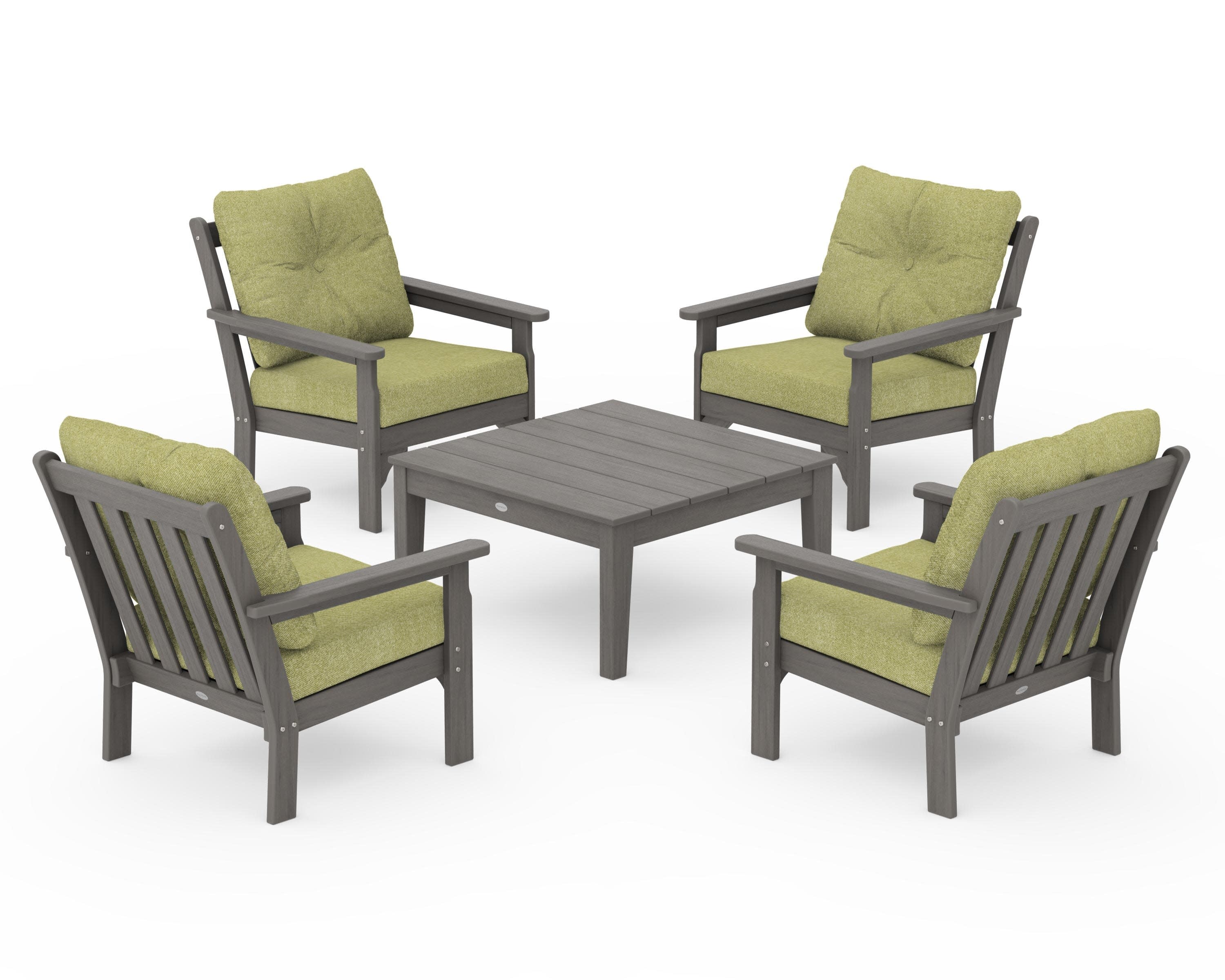 Vineyard 5-Piece Deep Seating Conversation Set in Driftwood / Chartreuse Boucle