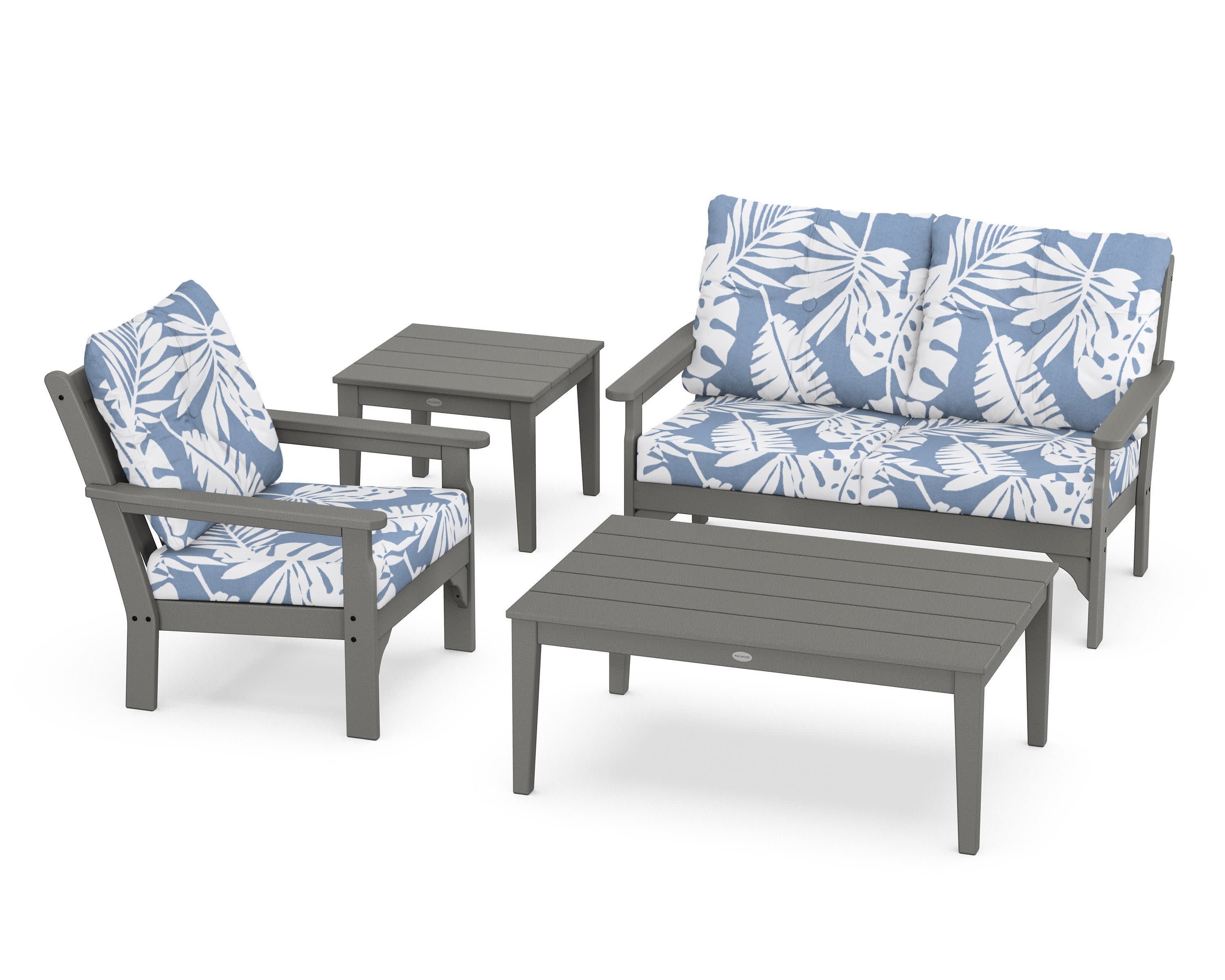 Vineyard 4-Piece Deep Seating Set in Slate Grey / Leaf Sky Blue