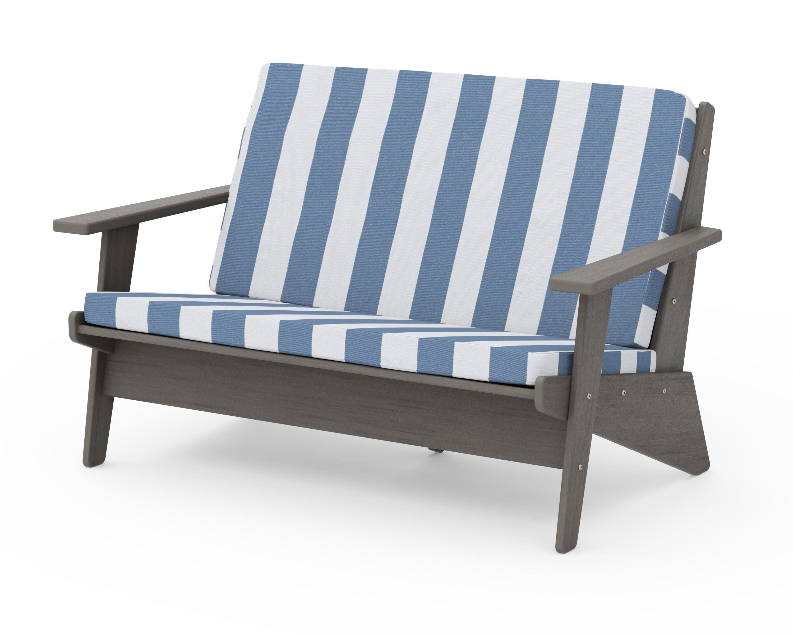 Riviera Modern Lounge Loveseat in Driftwood / Cabana Stripe Sky Blue