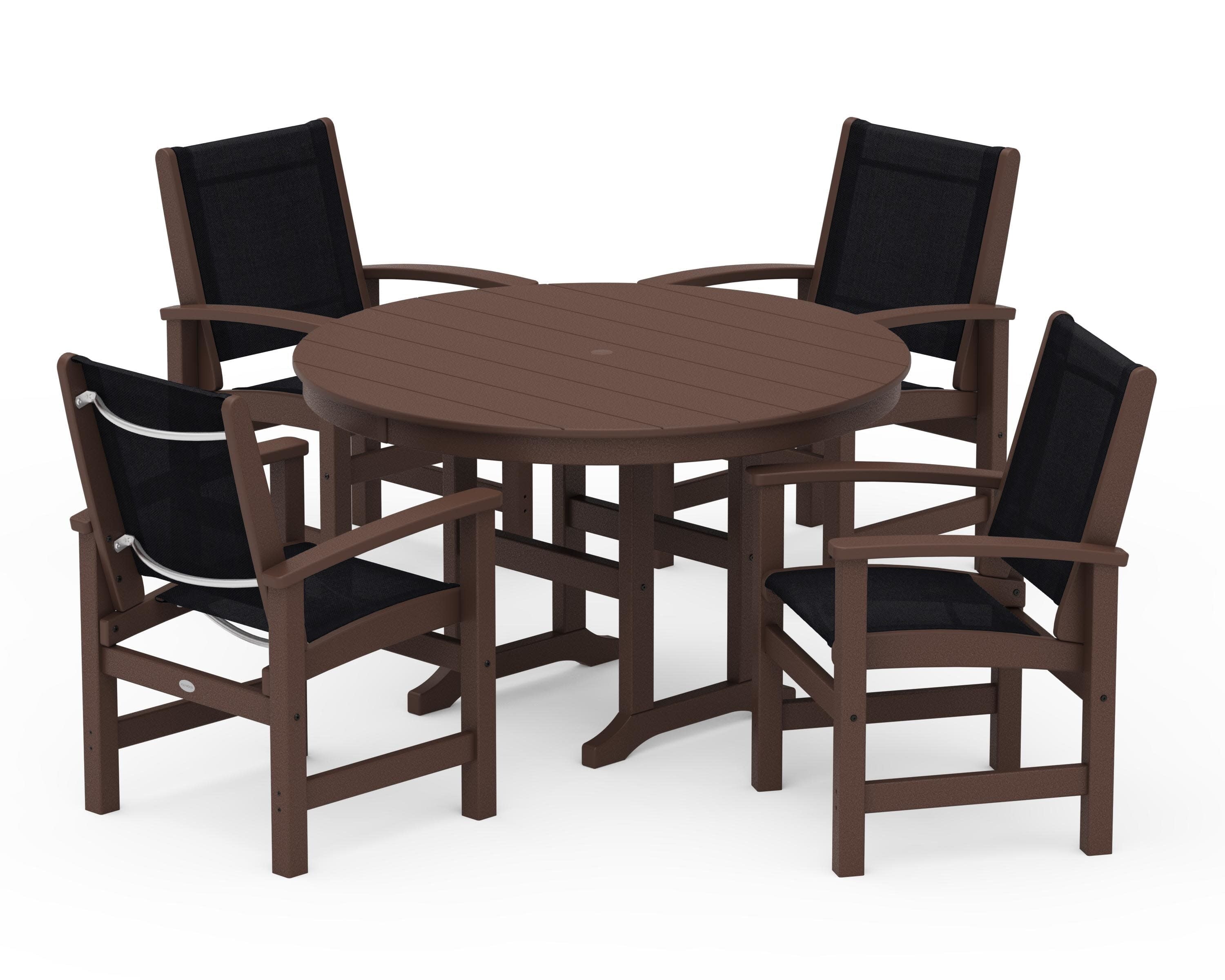 Coastal 5-Piece Round Farmhouse Dining Set in Mahogany / Black Sling