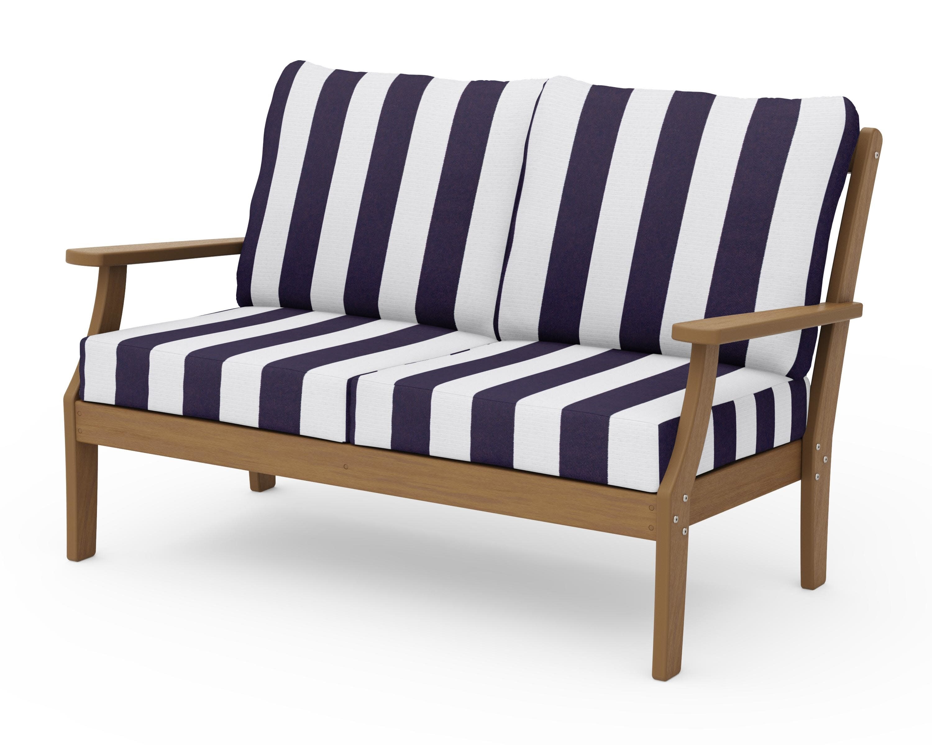 Braxton Deep Seating Loveseat in Natural / Cabana Stripe Navy