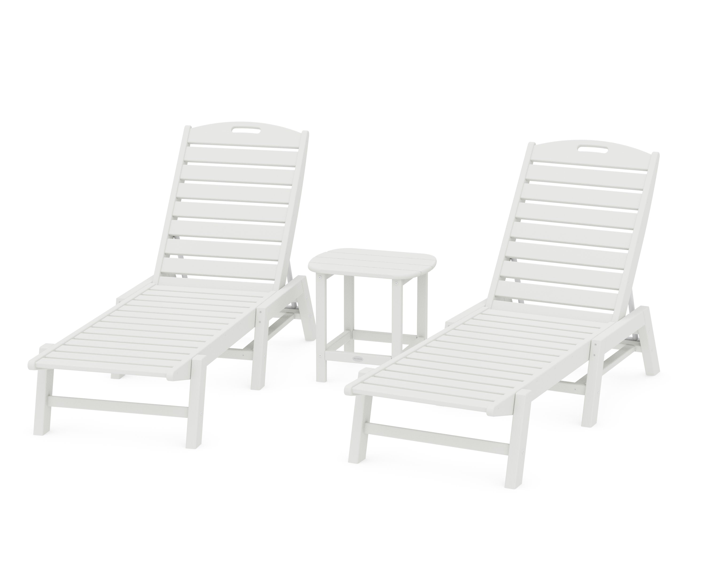 Nautical 3-Piece Chaise Lounge Set with South Beach 18" Side Table in Vintage White