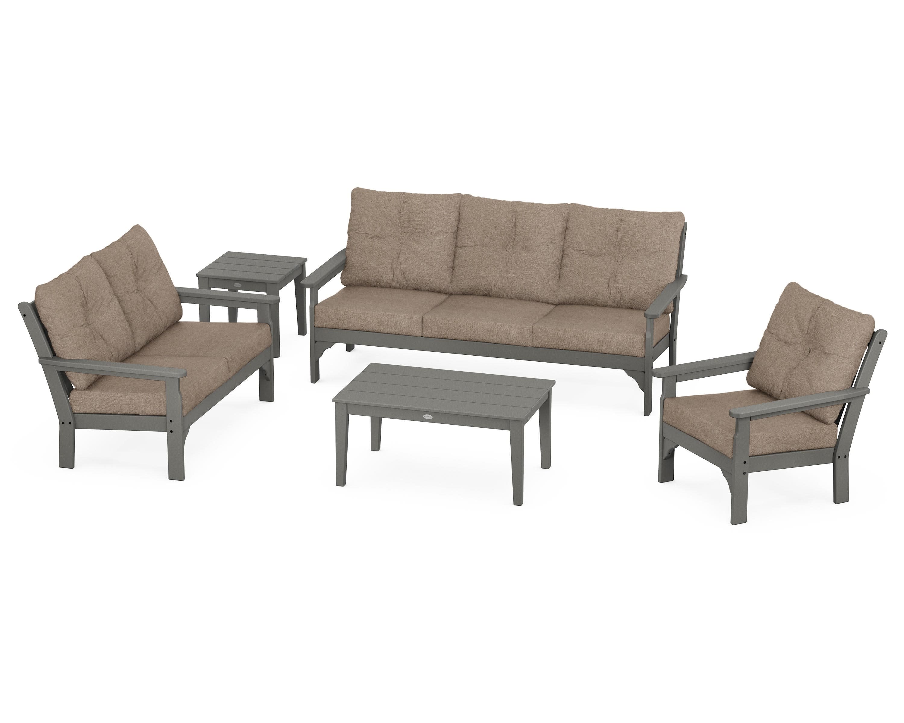 Vineyard 5 Piece Deep Seating Set in Slate Grey / Spiced Burlap