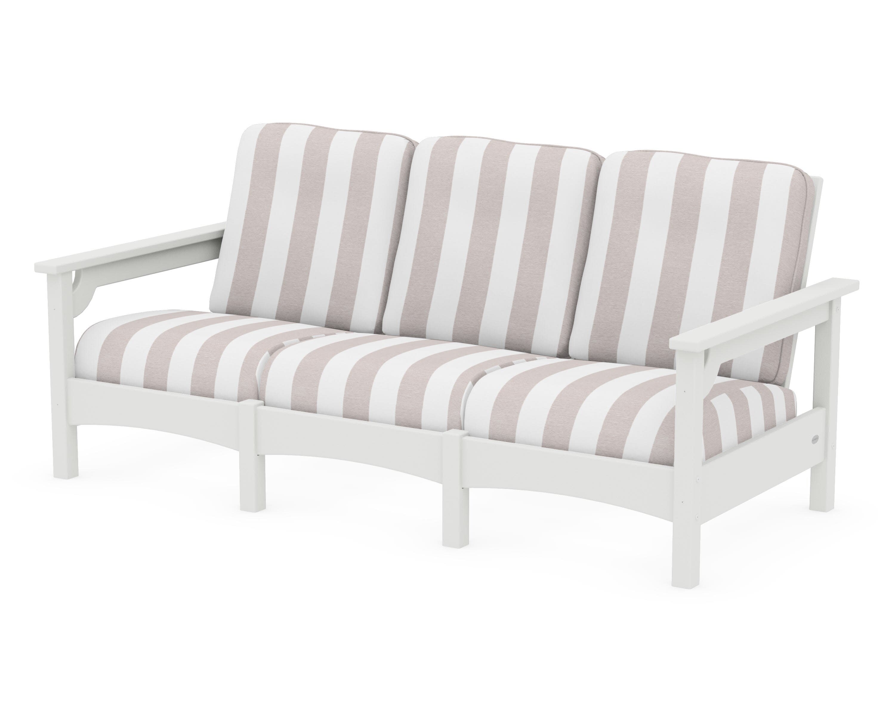 Club Sofa in Vintage White / Cabana Stripe Dune Burlap