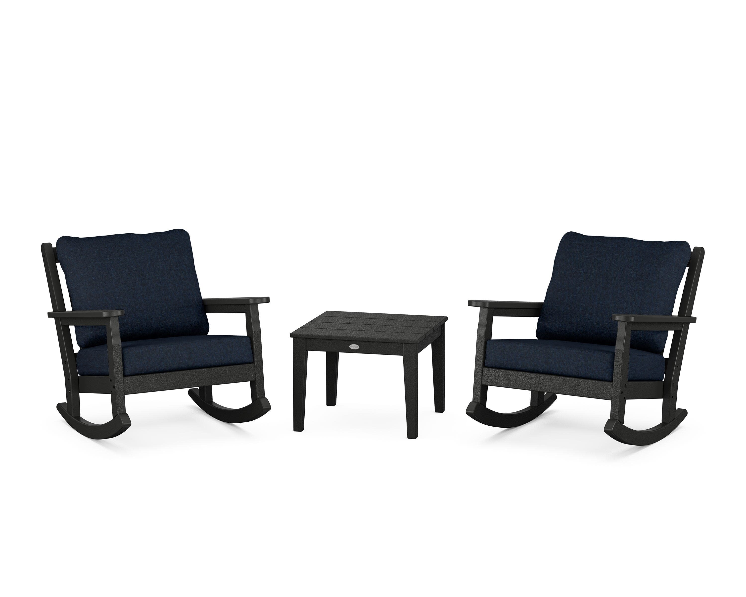 Chippendale 3-Piece Deep Seating Rocker Set in Black / Marine Indigo