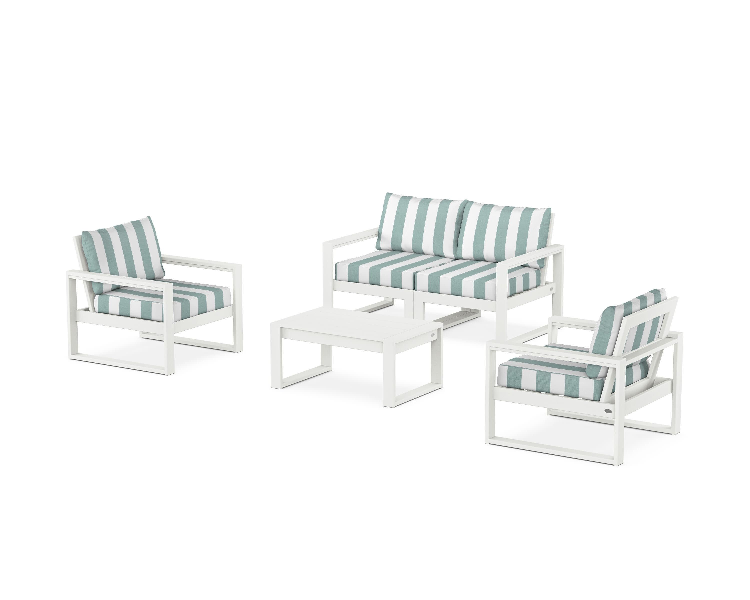 EDGE Sectional 4-Piece Deep Seating Set with Loveseat in Vintage White / Cabana Stripe Glacier Spa