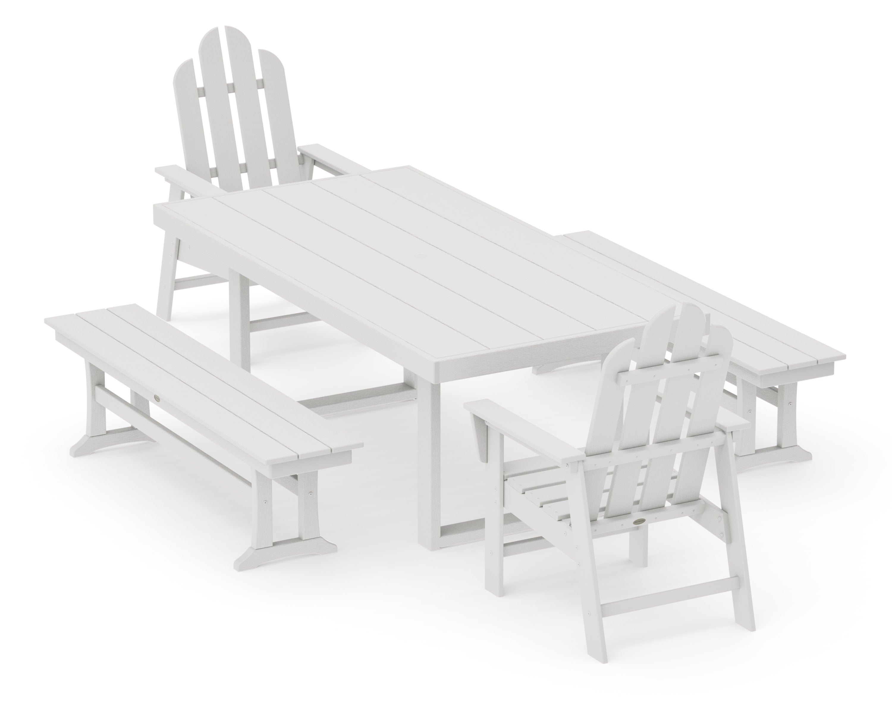 Long Island 5-Piece Dining Set with Benches in Vintage White
