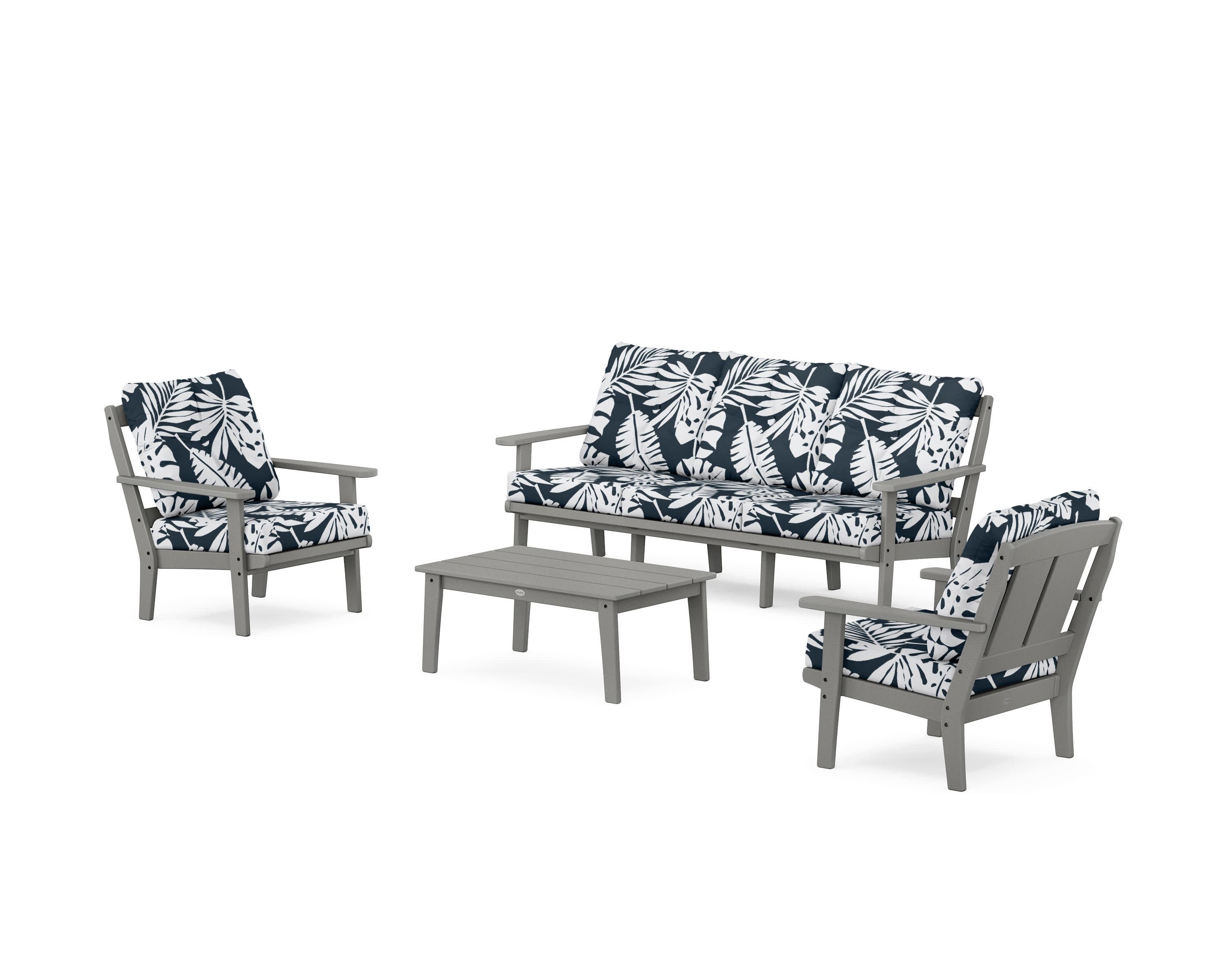 Mission 4-Piece Deep Seating Set with Sofa in Slate Grey / Leaf Marine Indigo