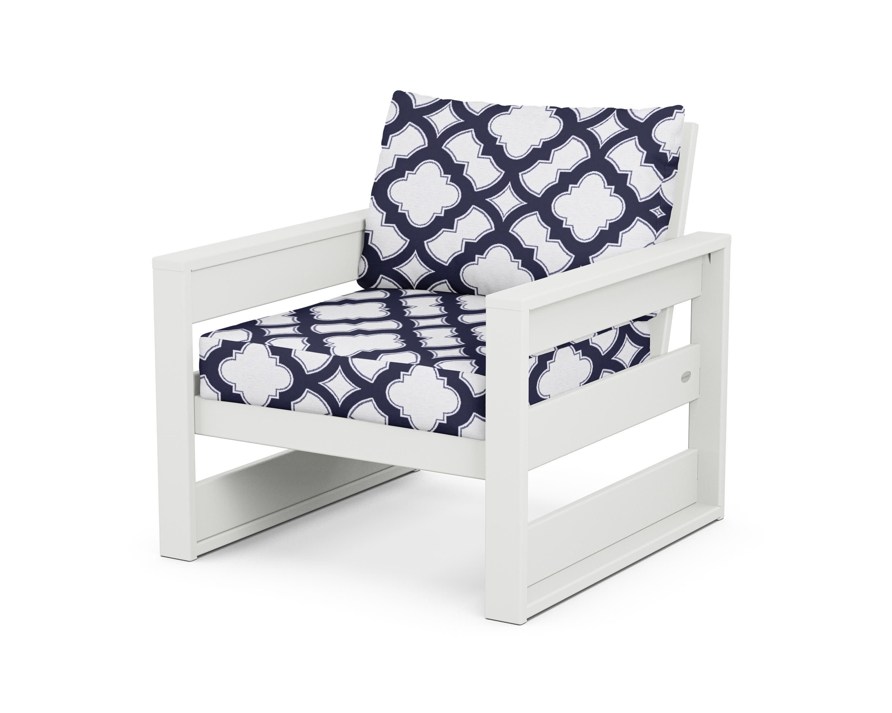 Westport Club Chair in White / Trellis Navy
