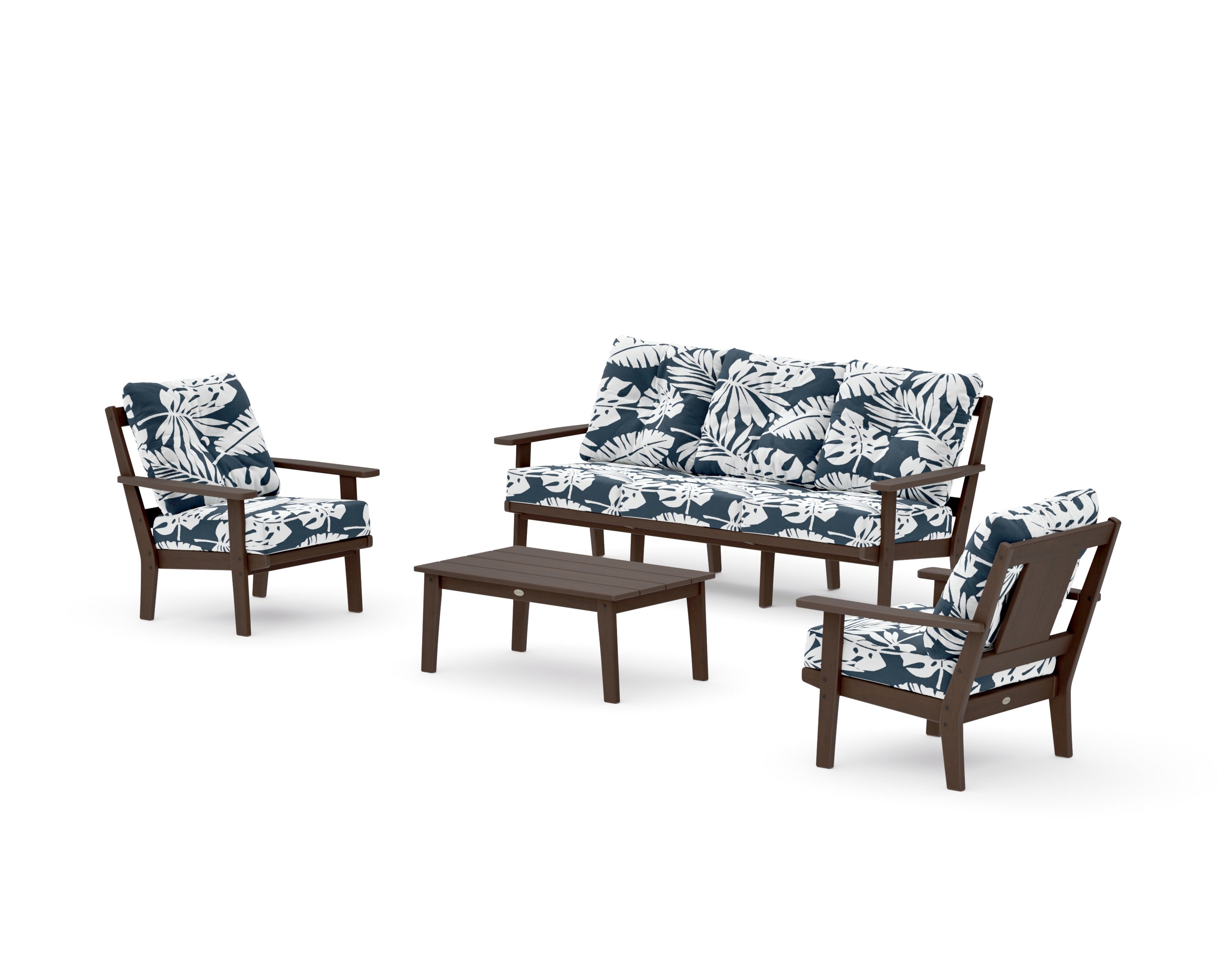 Prairie 4-Piece Deep Seating Set with Sofa in Kona / Leaf Marine Indigo