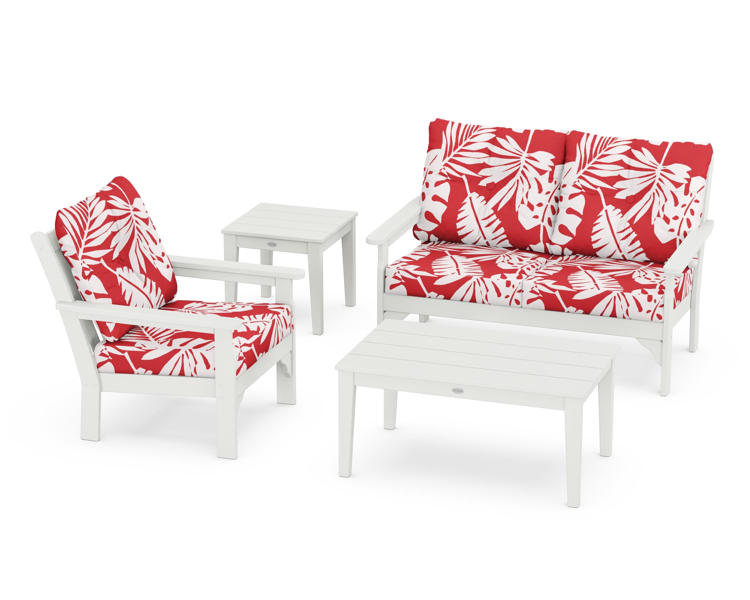 Vineyard 4-Piece Deep Seating Set in Vintage White / Leaf Crimson