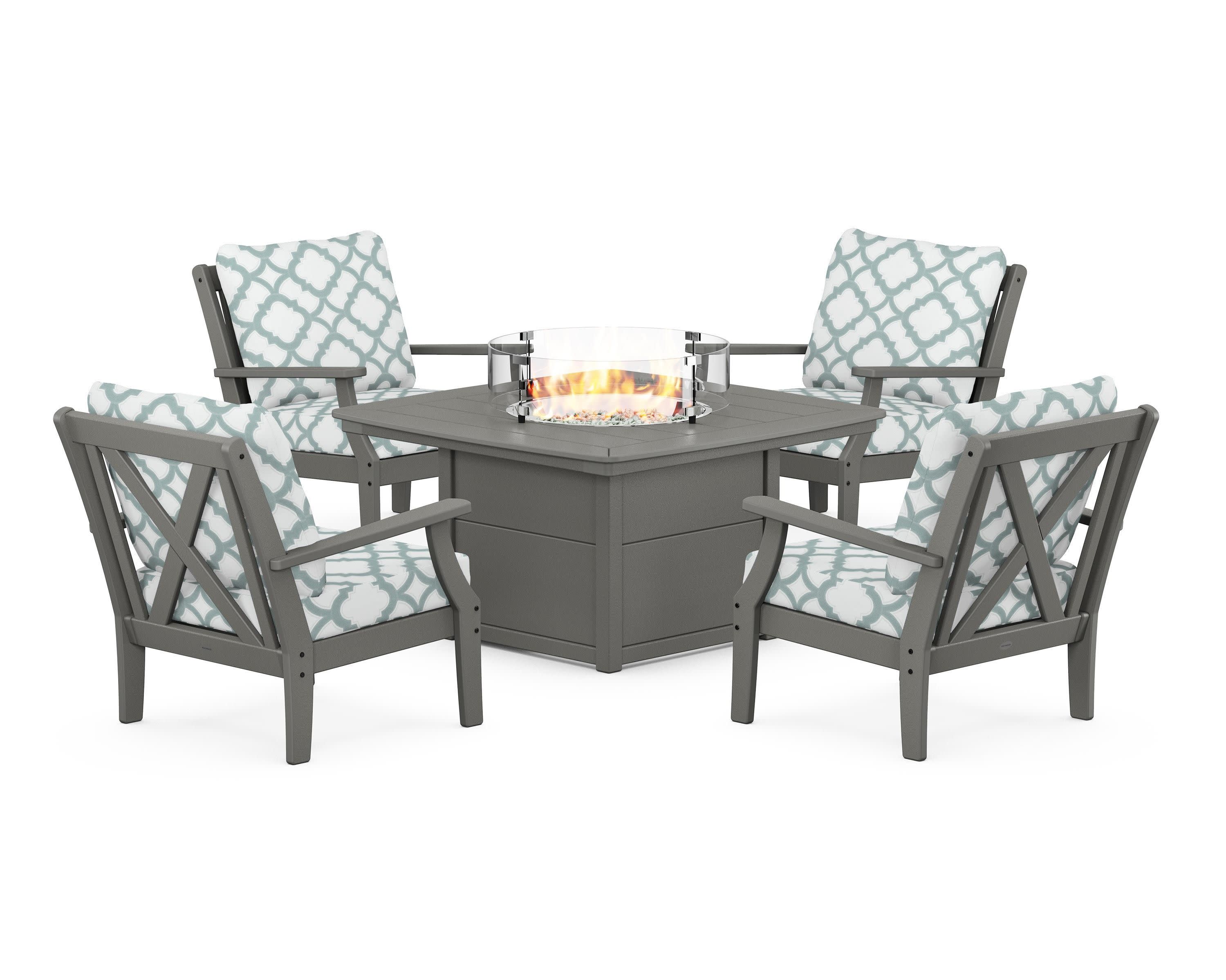 Braxton 5-Piece Deep Seating Conversation Set with Fire Pit Table in Slate Grey / Trellis Glacier Spa