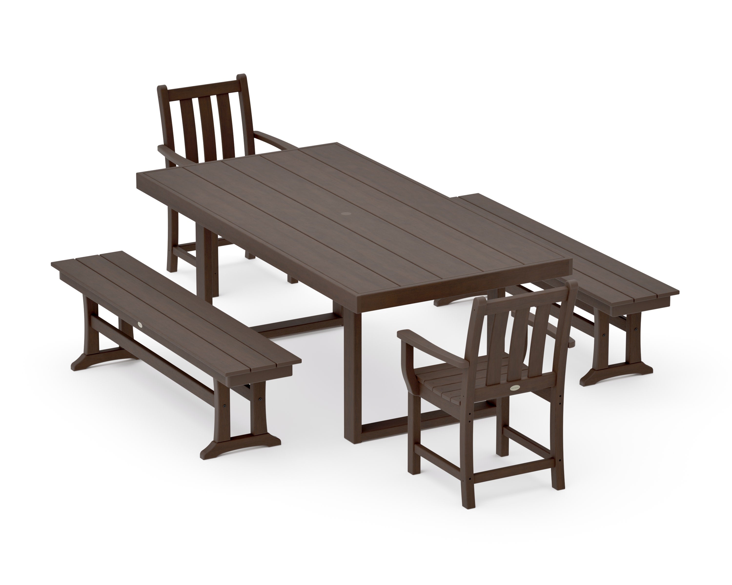 Traditional Garden 5-Piece Dining Set with Benches in Kona