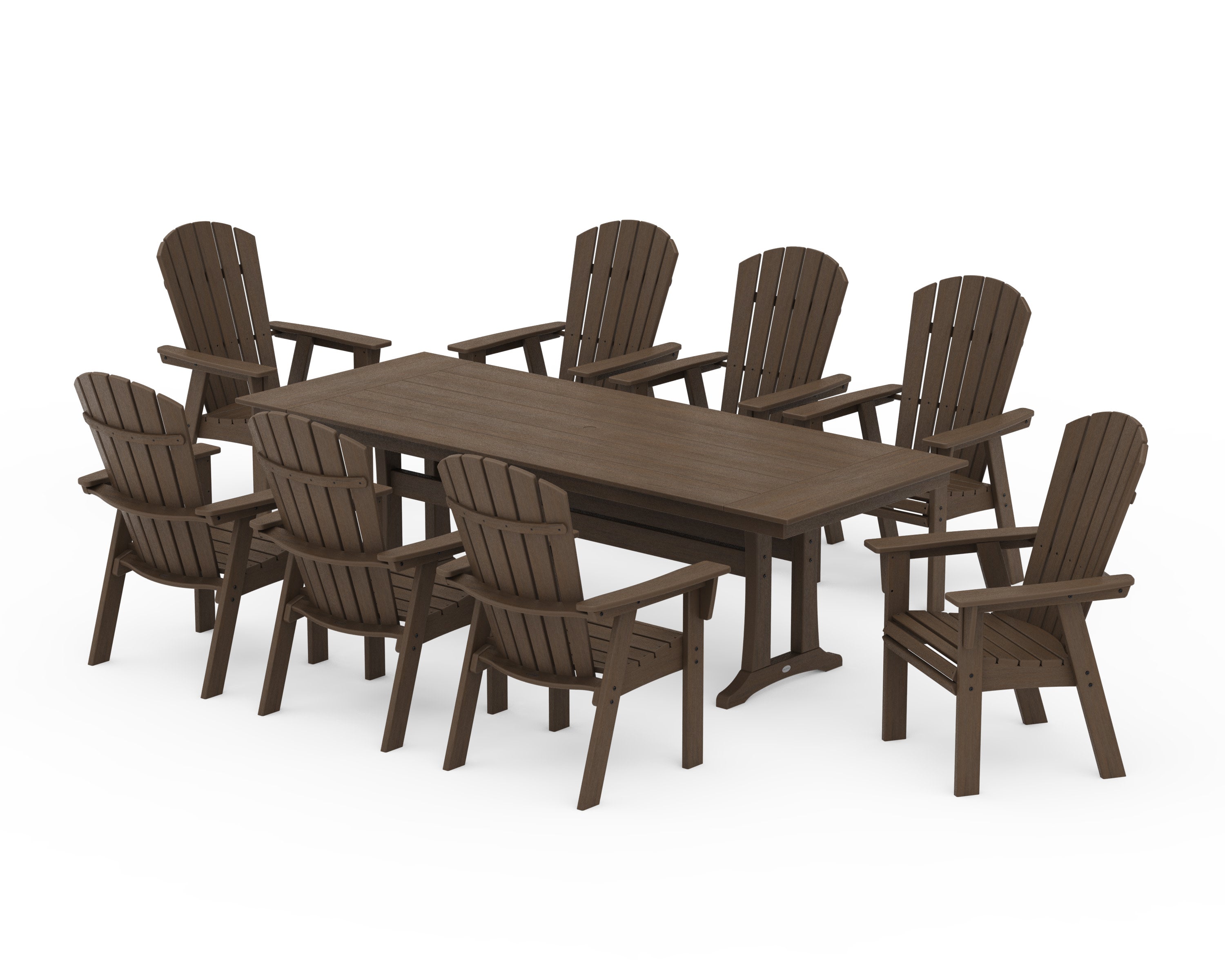 Nautical 9-Piece Curveback Adirondack Farmhouse Dining Set with Trestle Legs in Kona