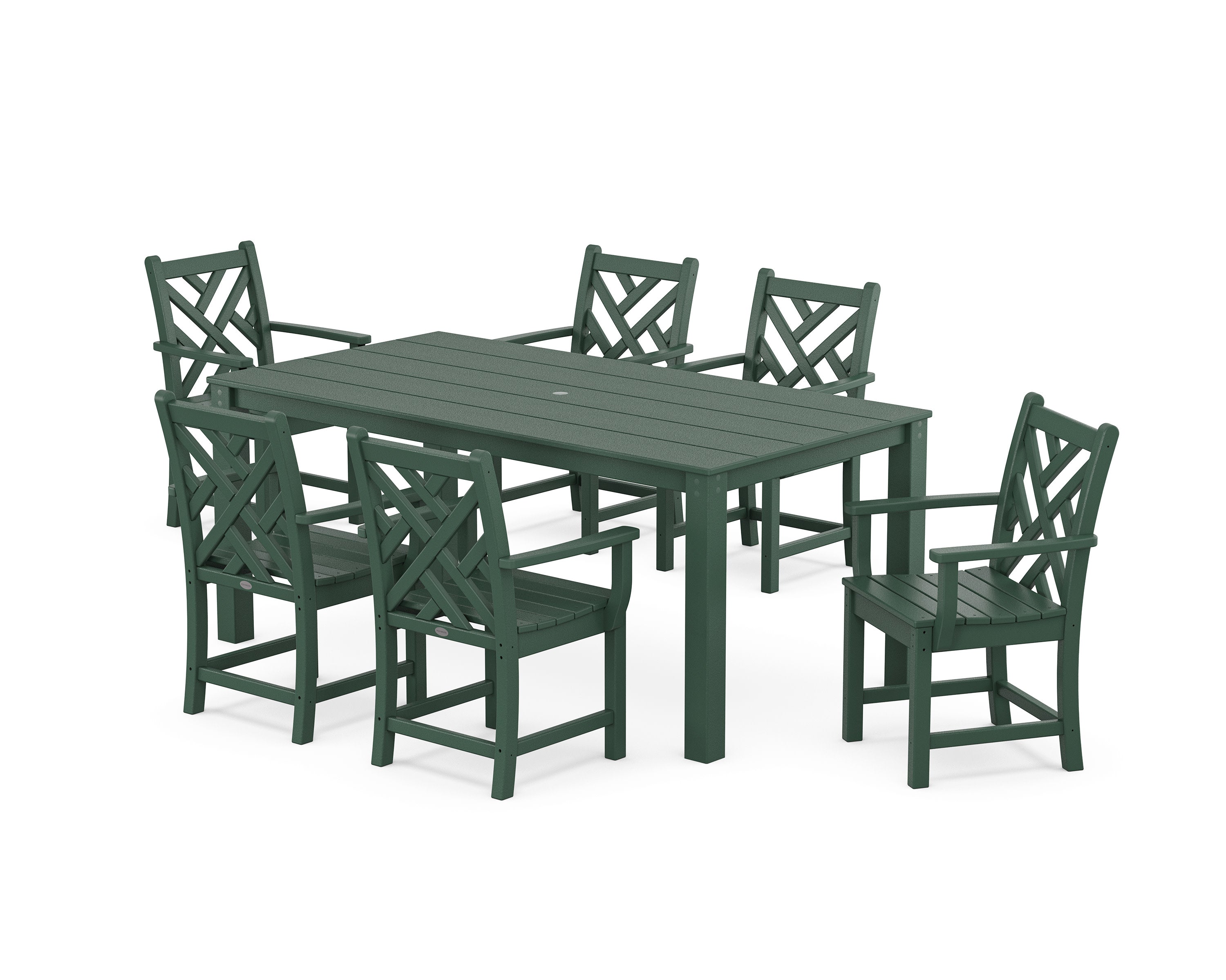 Chippendale Arm Chair 7-Piece Parsons Dining Set in Green