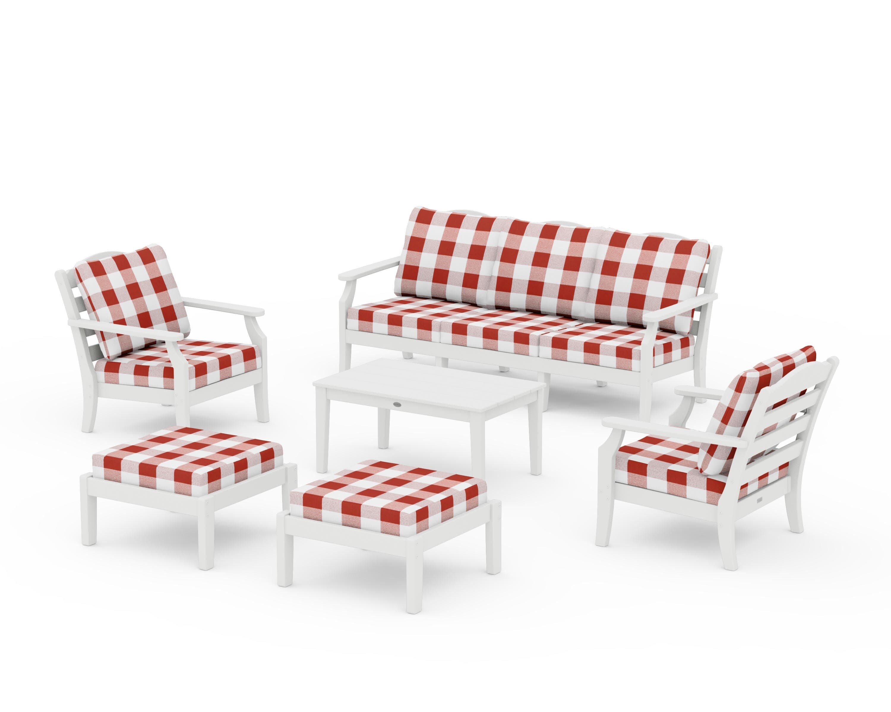 Savannah 6-Piece Lounge Sofa Set in Vintage White / Buffalo Plaid Crimson