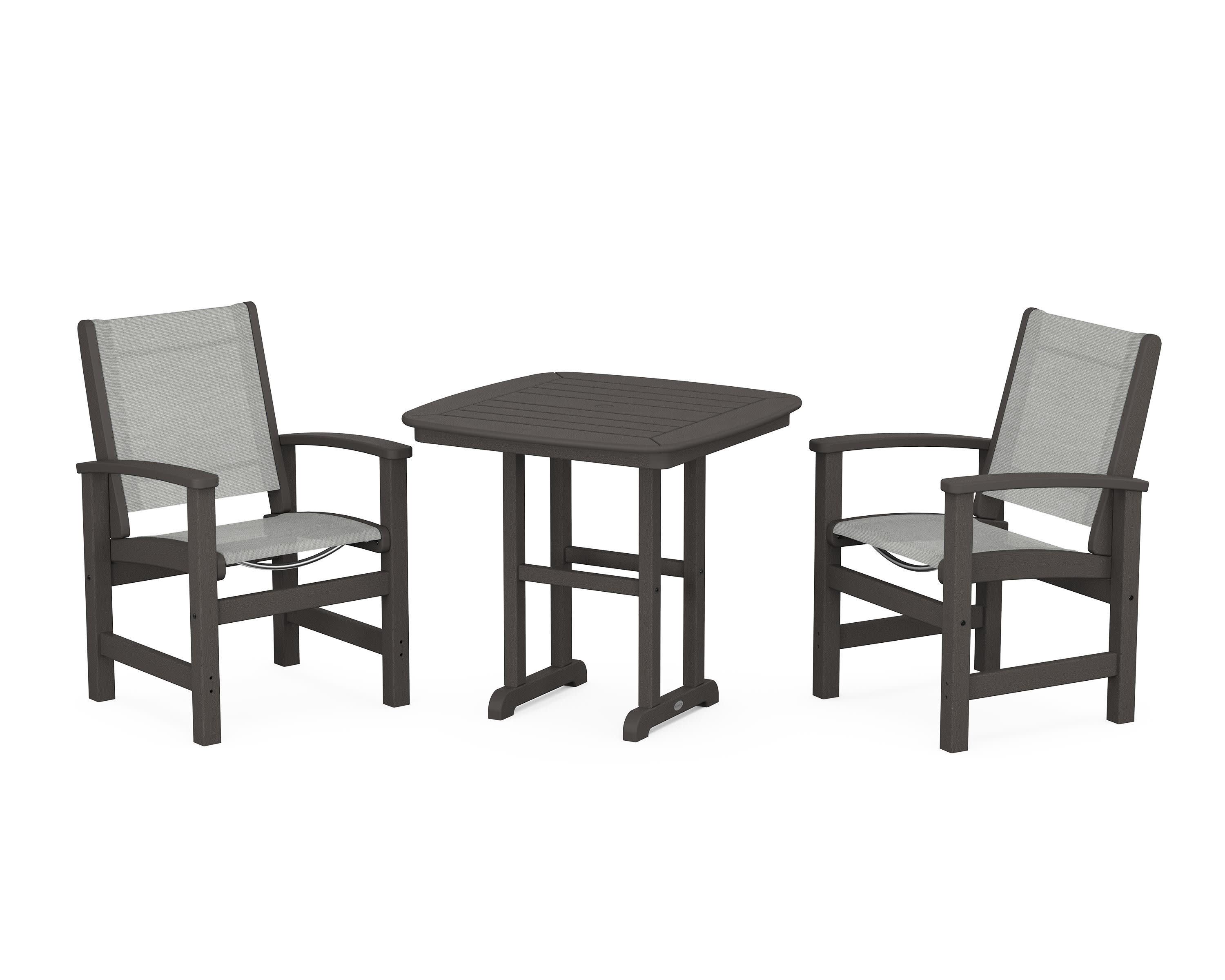 Coastal 3-Piece Dining Set in Vintage Coffee / Metallic Sling