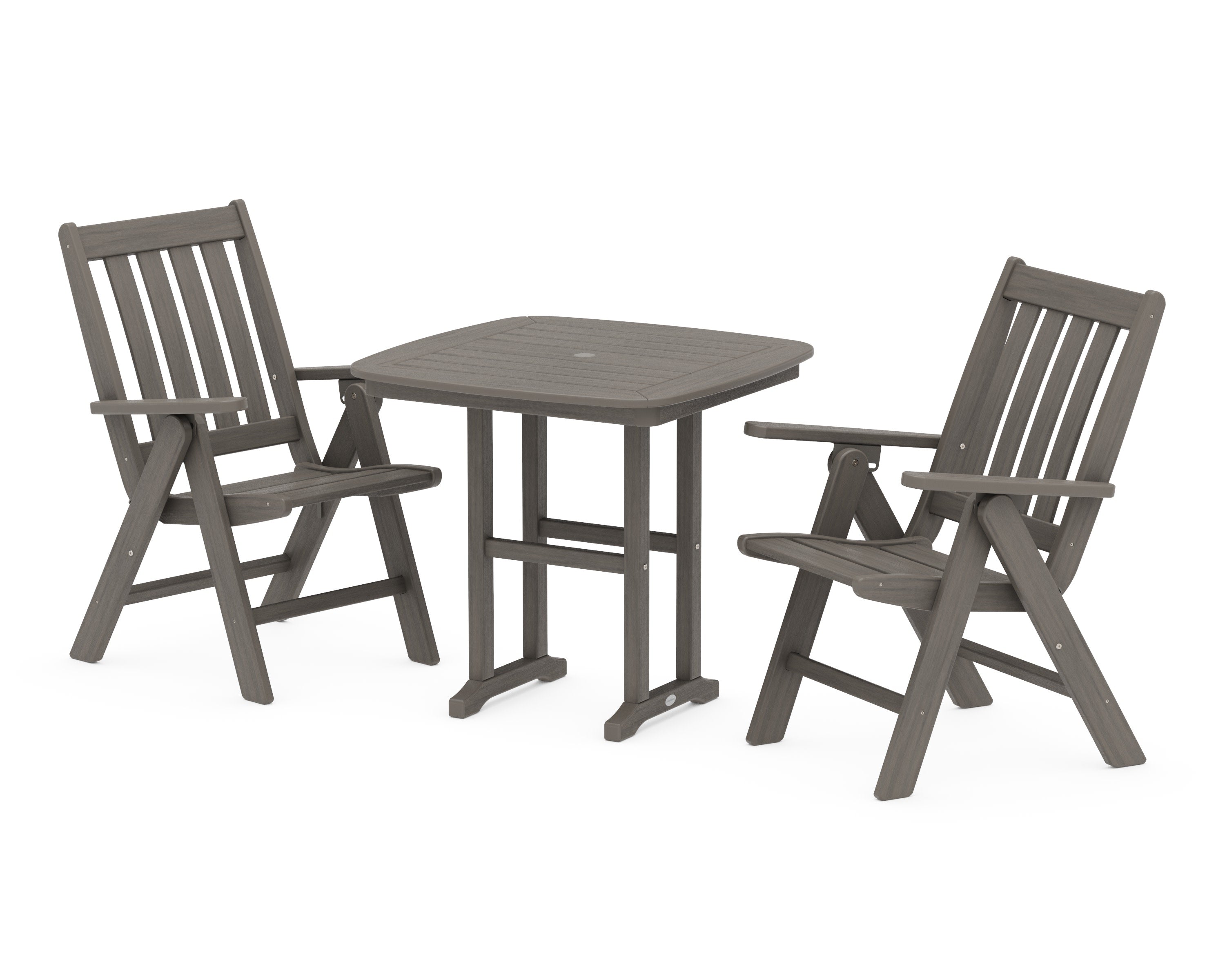 Vineyard Folding Chair 3-Piece Dining Set in Driftwood