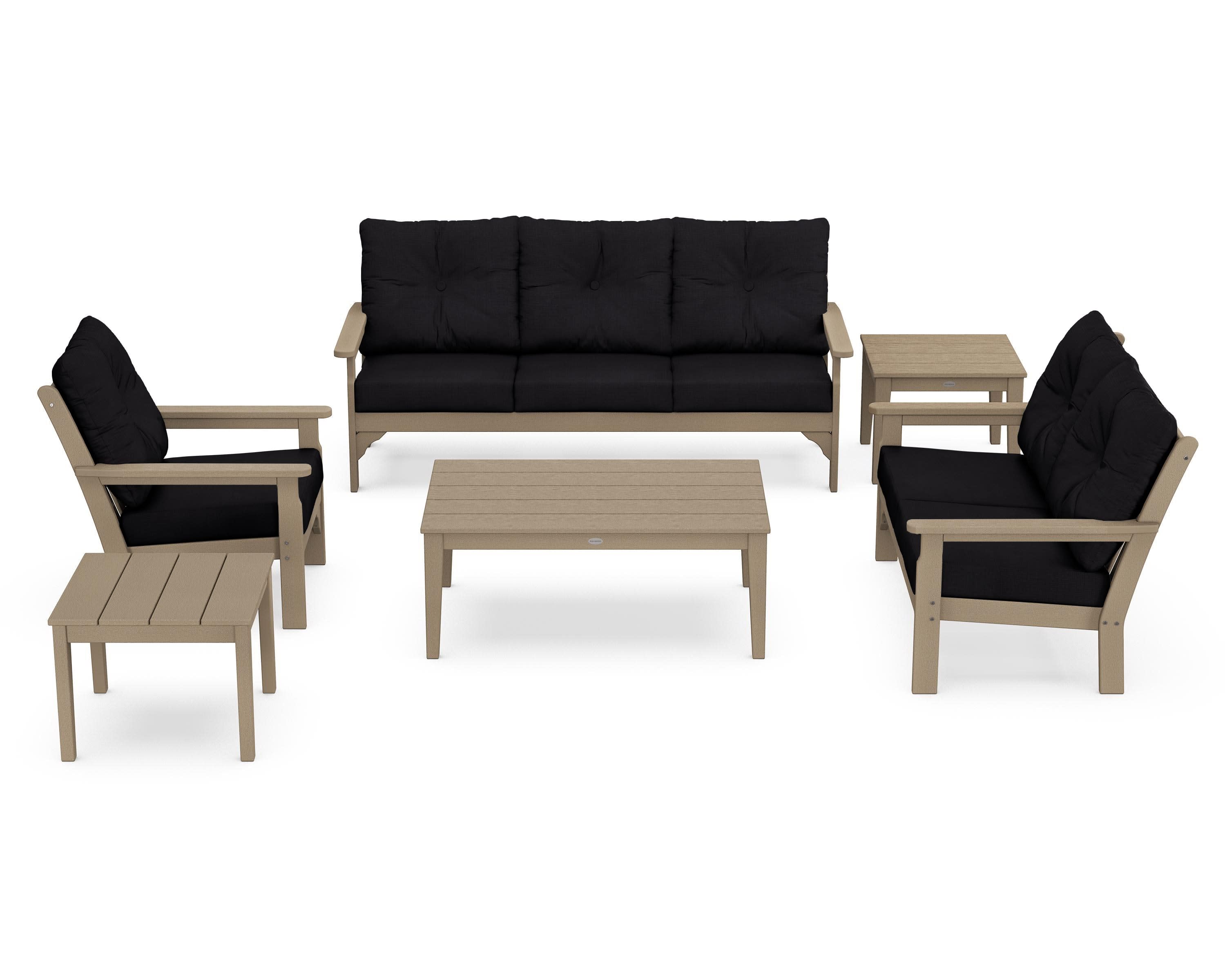 Vineyard 6-Piece Deep Seating Set in Vintage Sahara / Midnight Linen