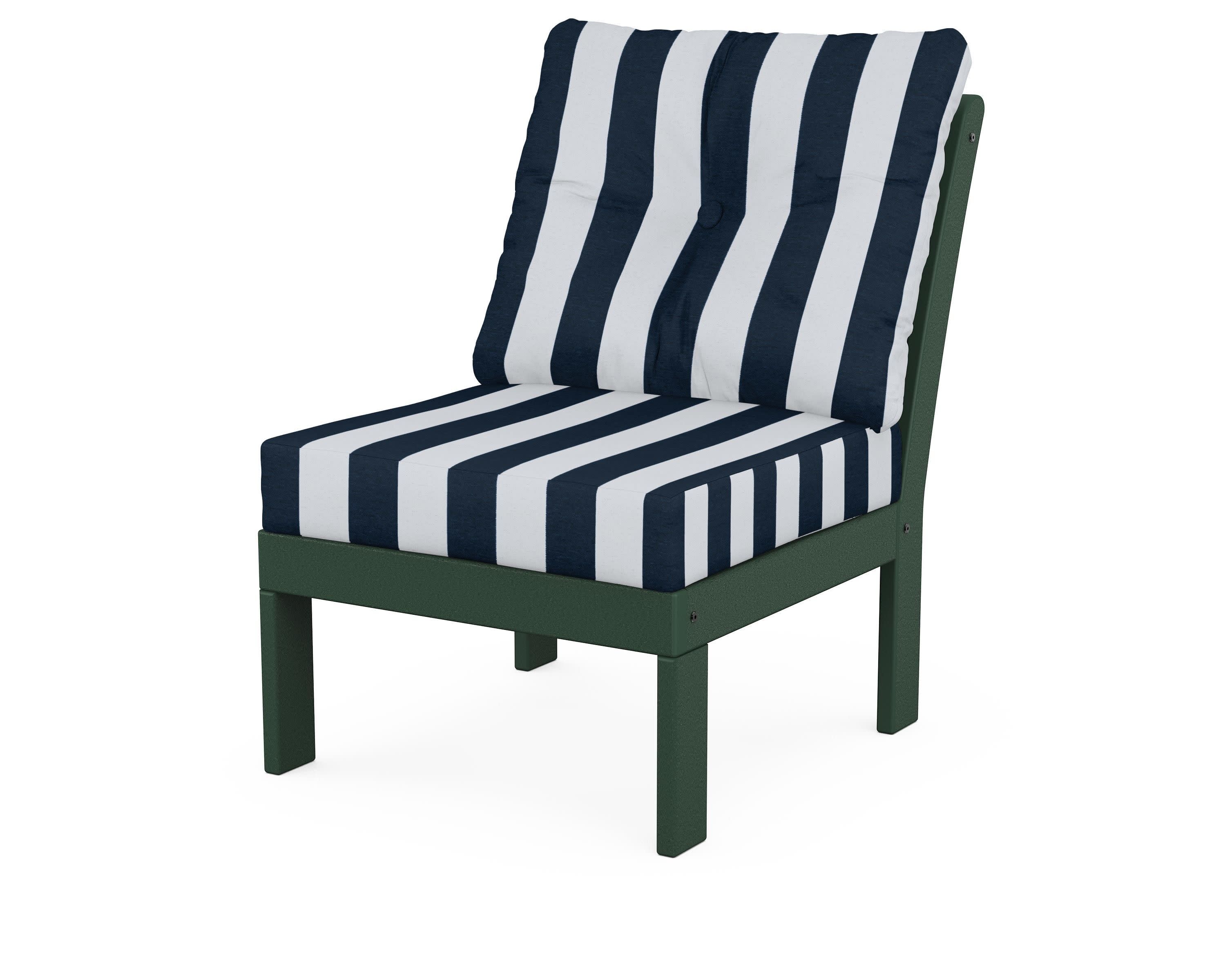 Vineyard Modular Armless Chair in Green / Cabana Stripe Marine Indigo