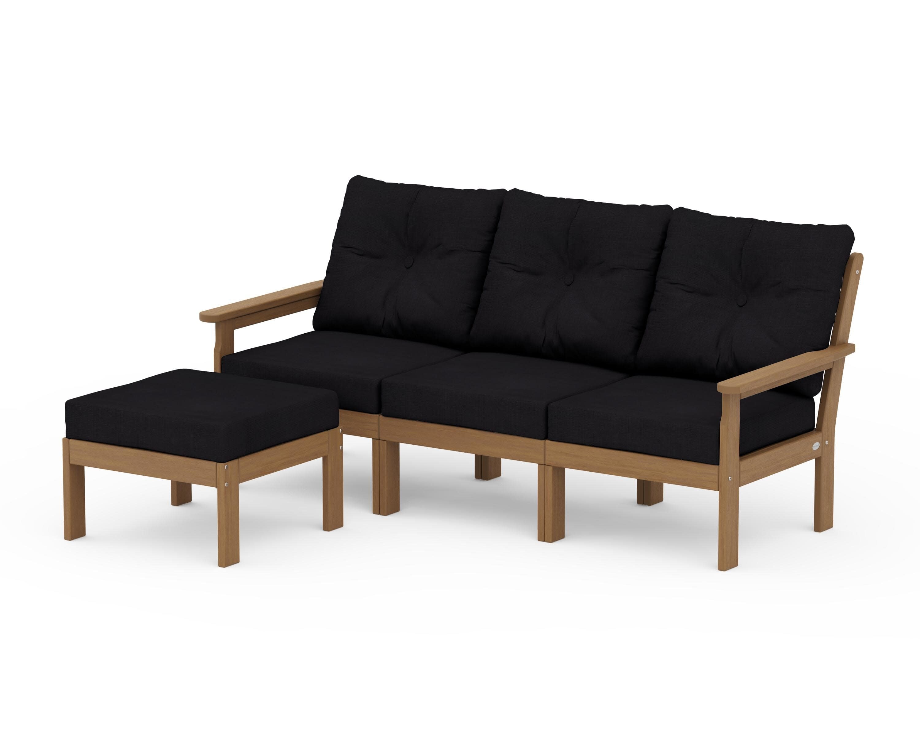 Vineyard 4-Piece Sectional with Ottoman in Natural / Midnight Linen
