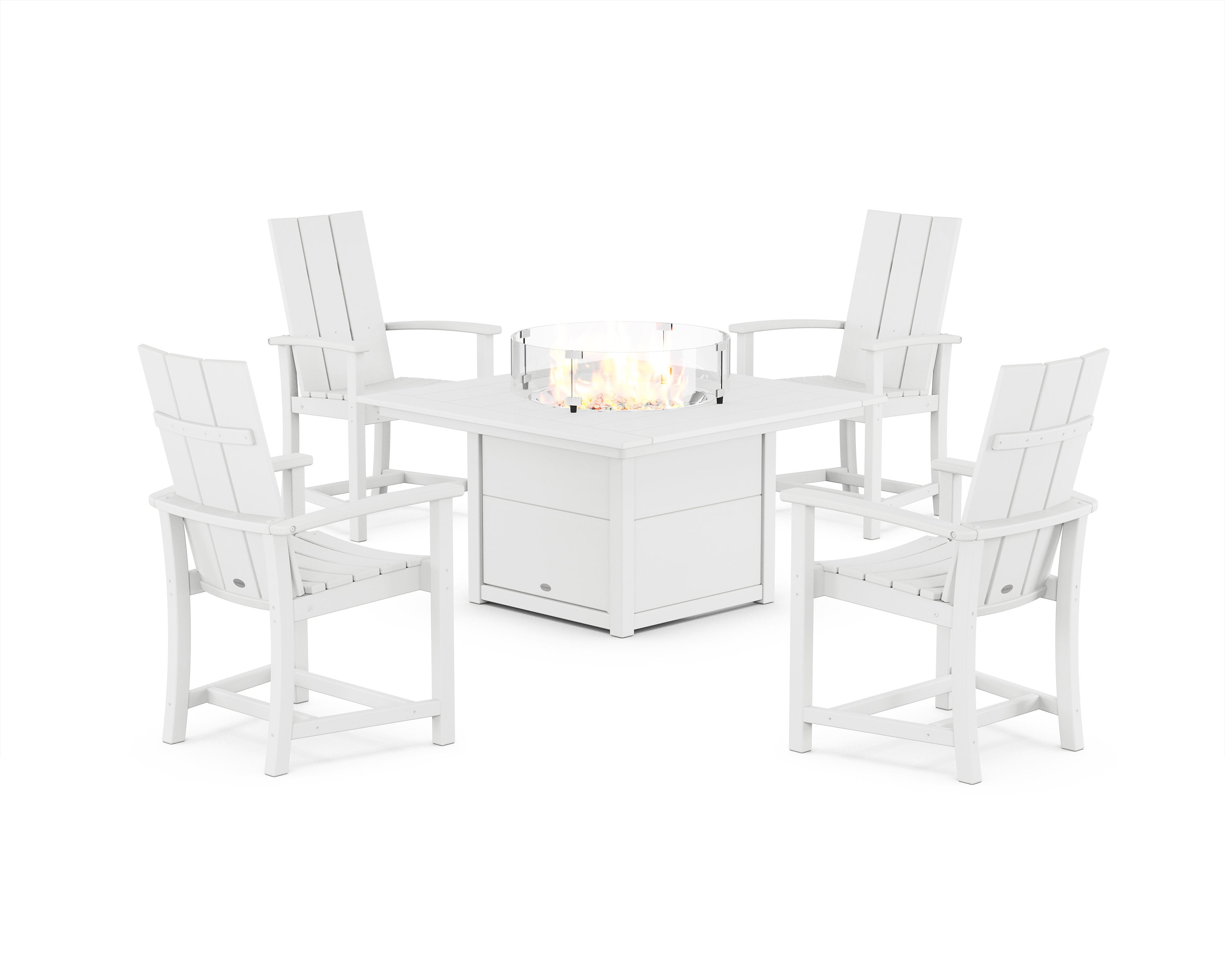 Modern 4-Piece Upright Adirondack Conversation Set with Fire Pit Table in White