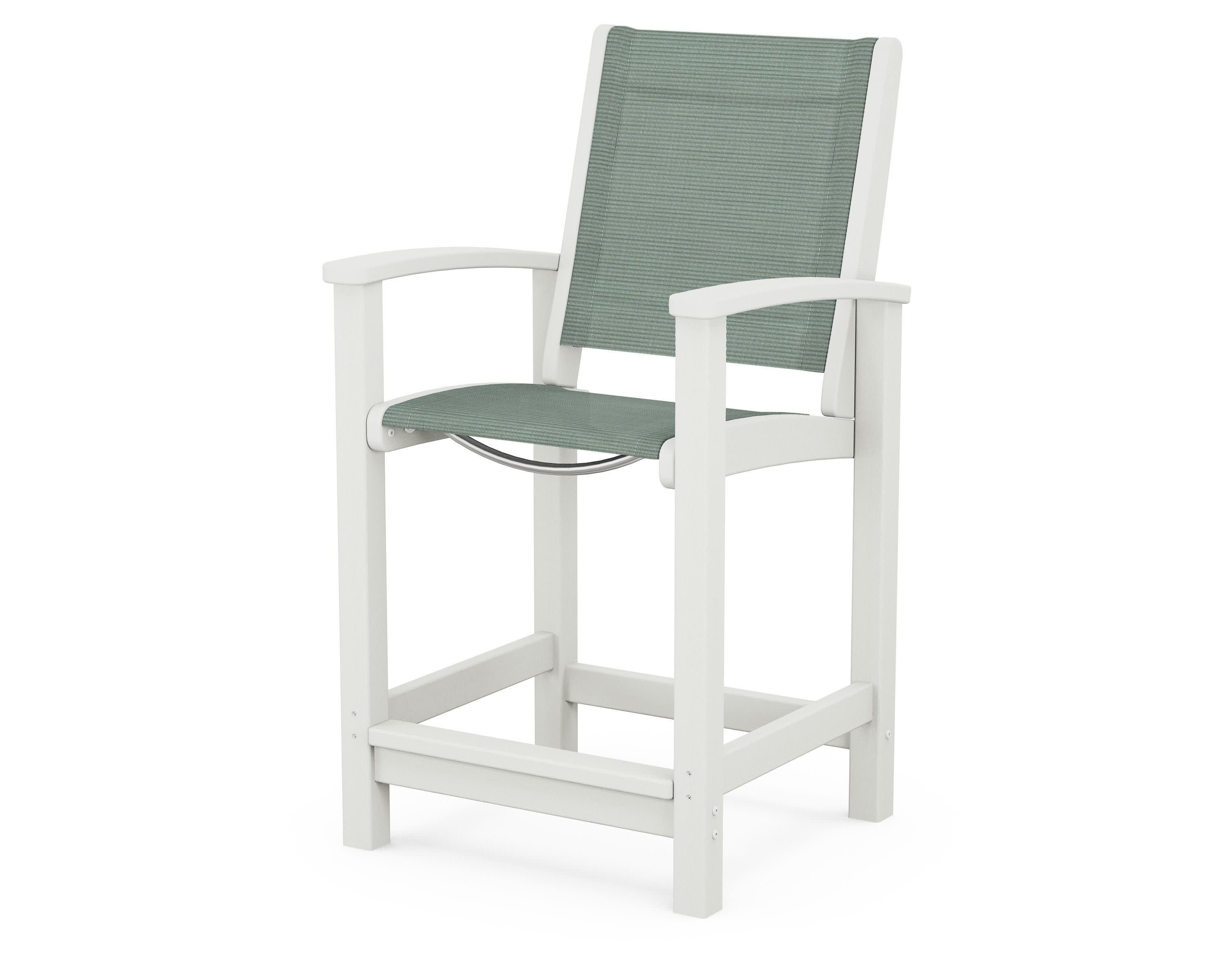 Coastal Counter Chair in Vintage White / Dupioni Sea Mist Sling