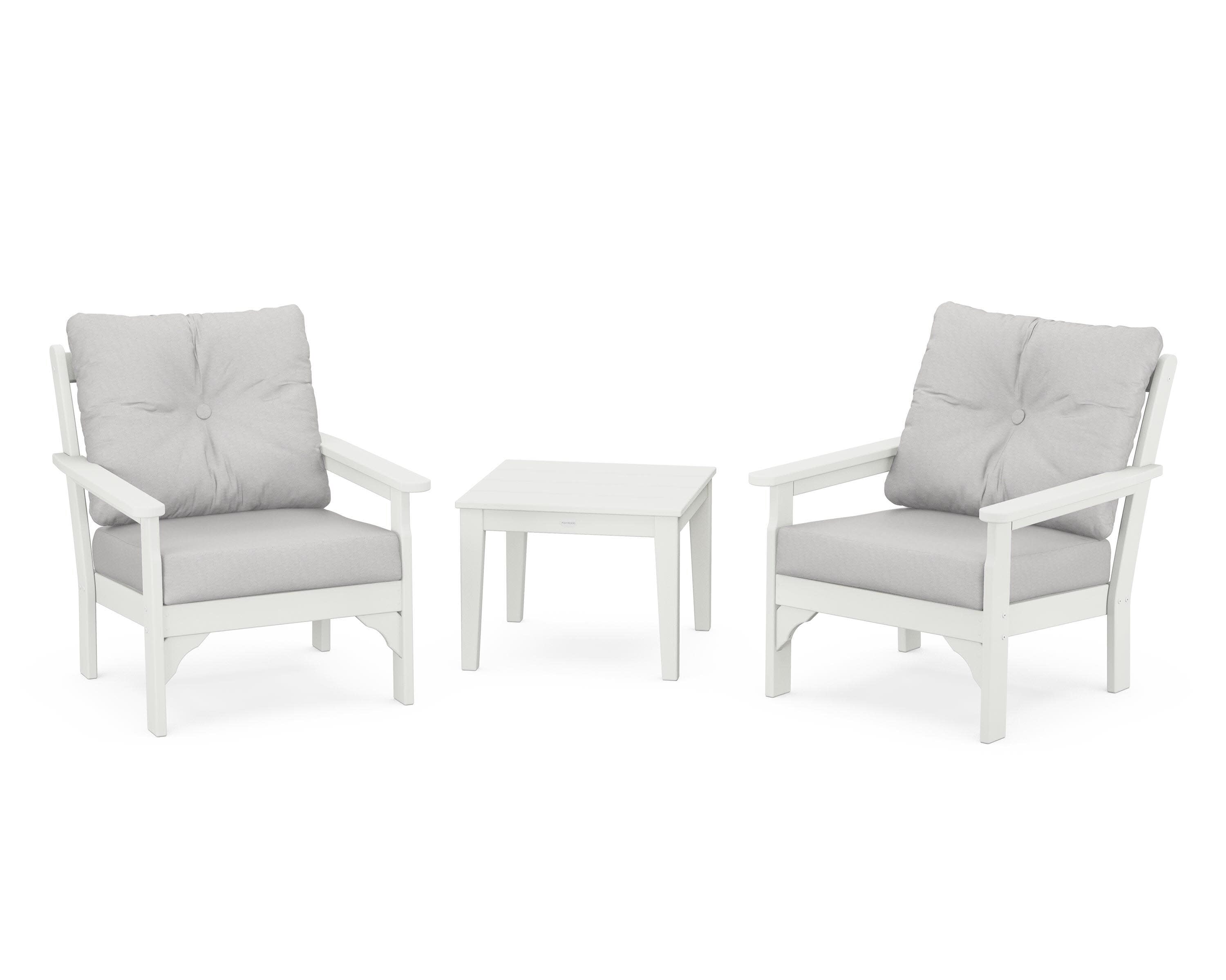 Vineyard 3-Piece Deep Seating Set in Vintage White / Diamond in the Rough