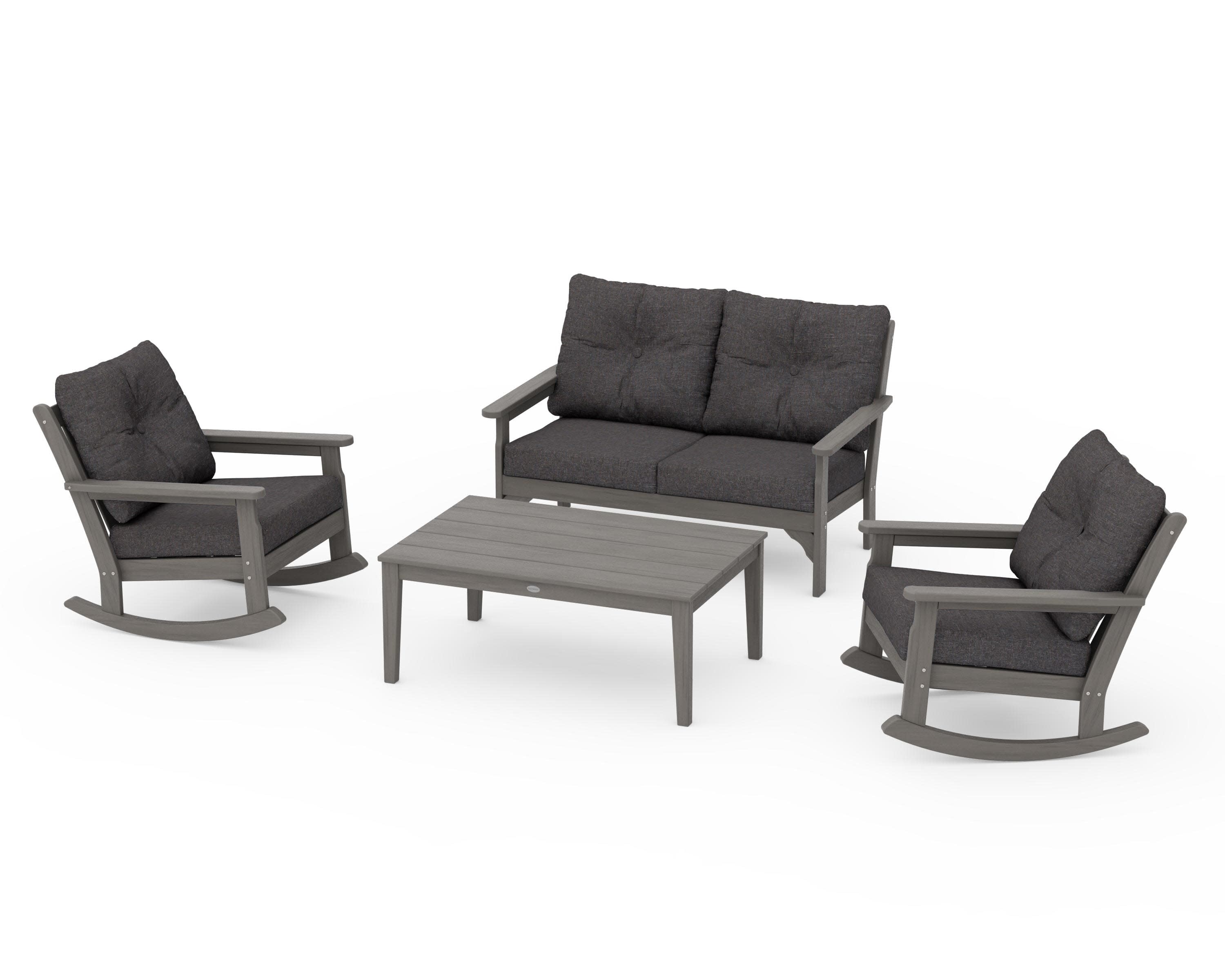 Vineyard 4-Piece Deep Seating Rocking Chair Set in Driftwood / Ash Charcoal