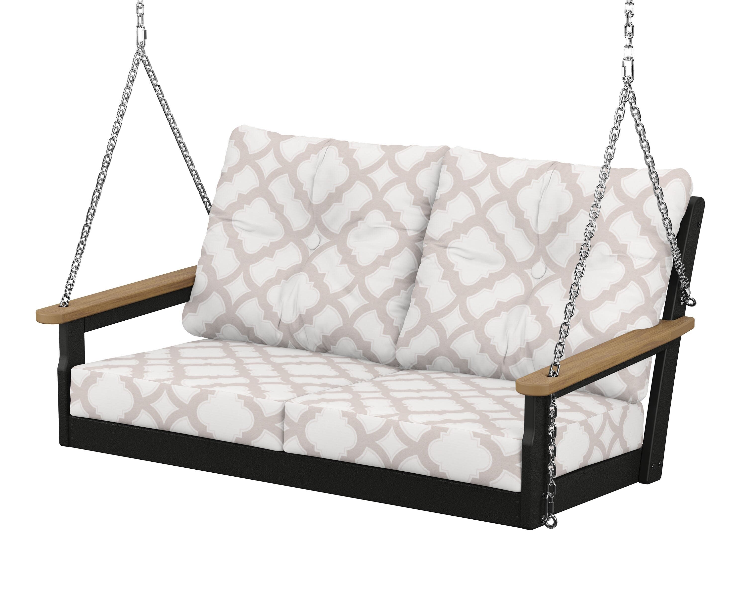 Vineyard Deep Seating Swing in Black / Natural / Trellis Dune Burlap