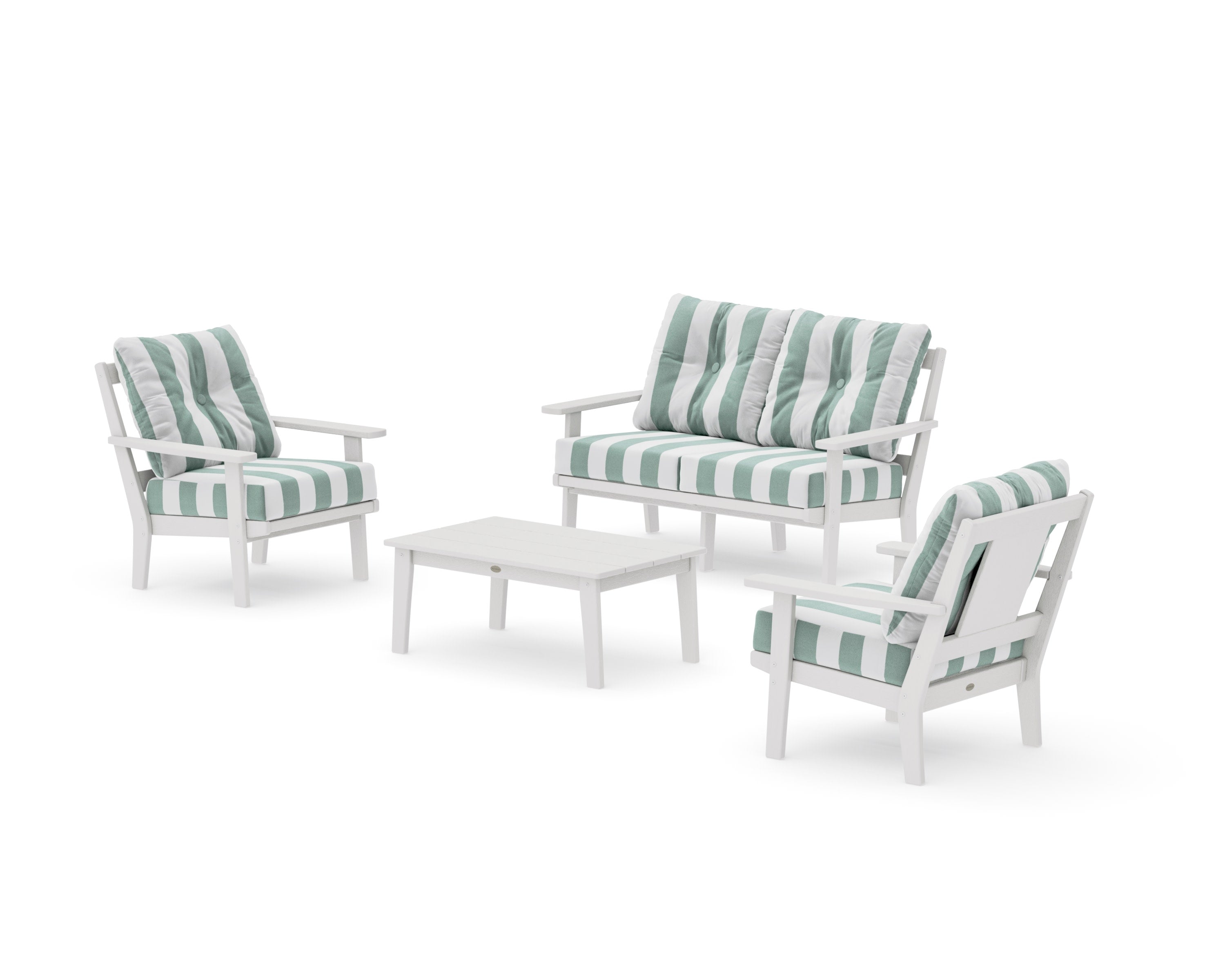 Prairie 4-Piece Deep Seating Set with Loveseat in Vintage White / Cabana Stripe Glacier Spa