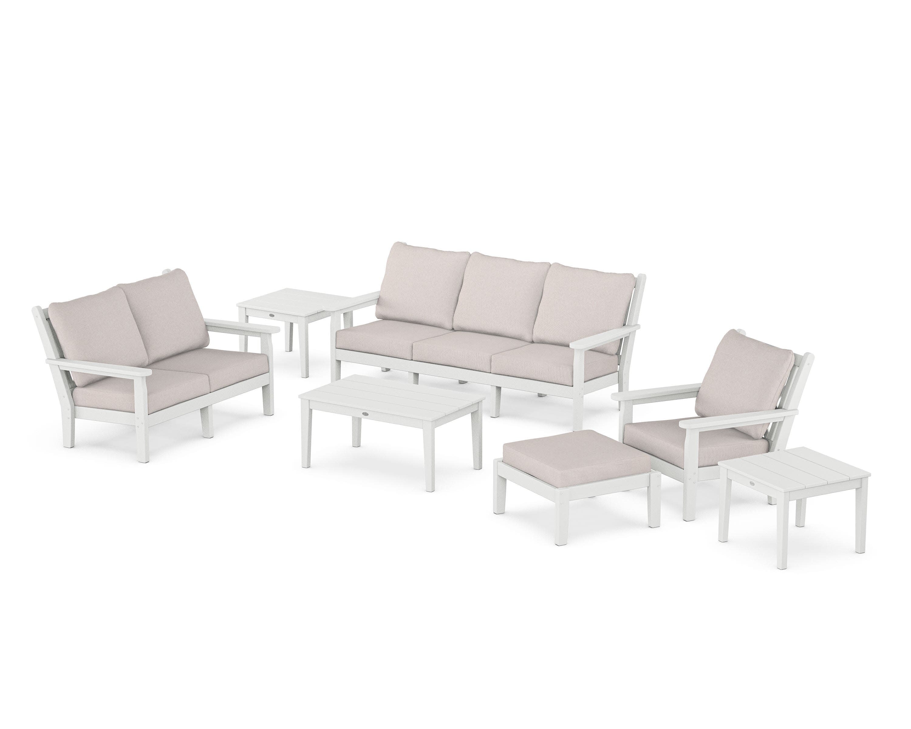 Chippendale 7-Piece Deep Seating Set in White / Dune Burlap