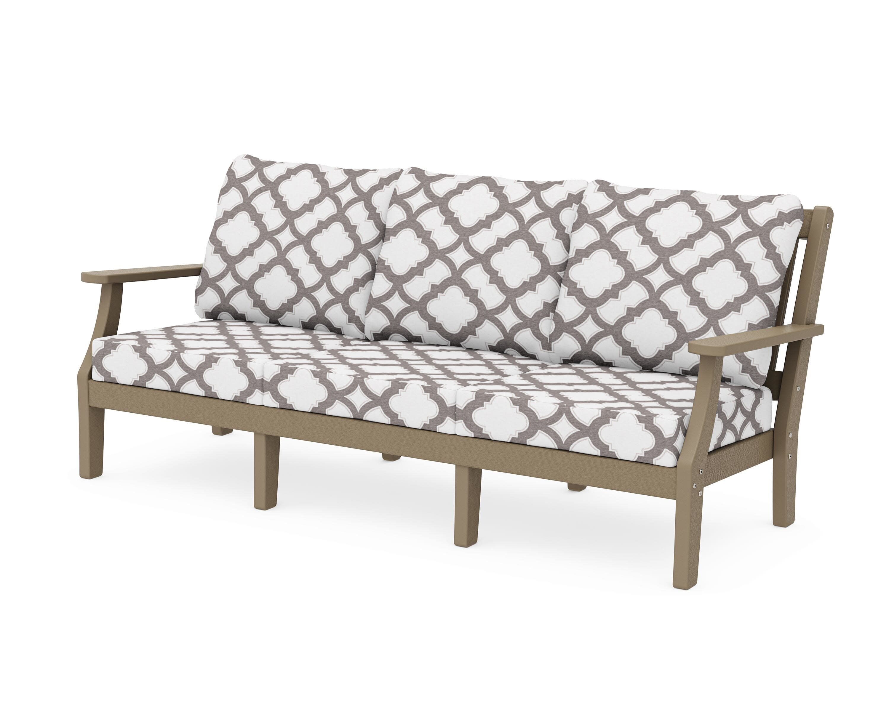 Chinoiserie Deep Seating Sofa in Vintage Sahara / Trellis Grey Mist