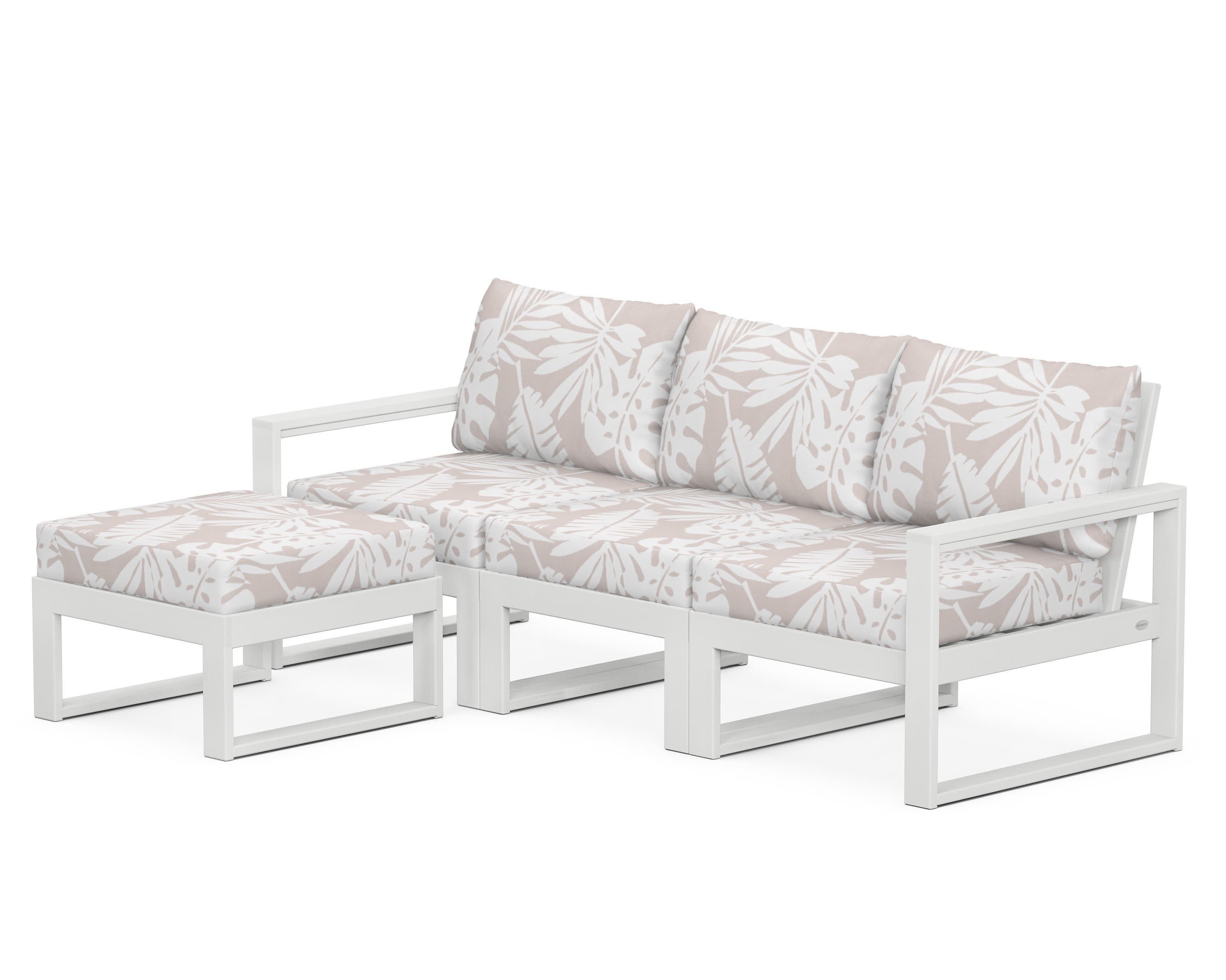 EDGE 4-Piece Modular Deep Seating Set with Ottoman in White / Leaf Dune Burlap