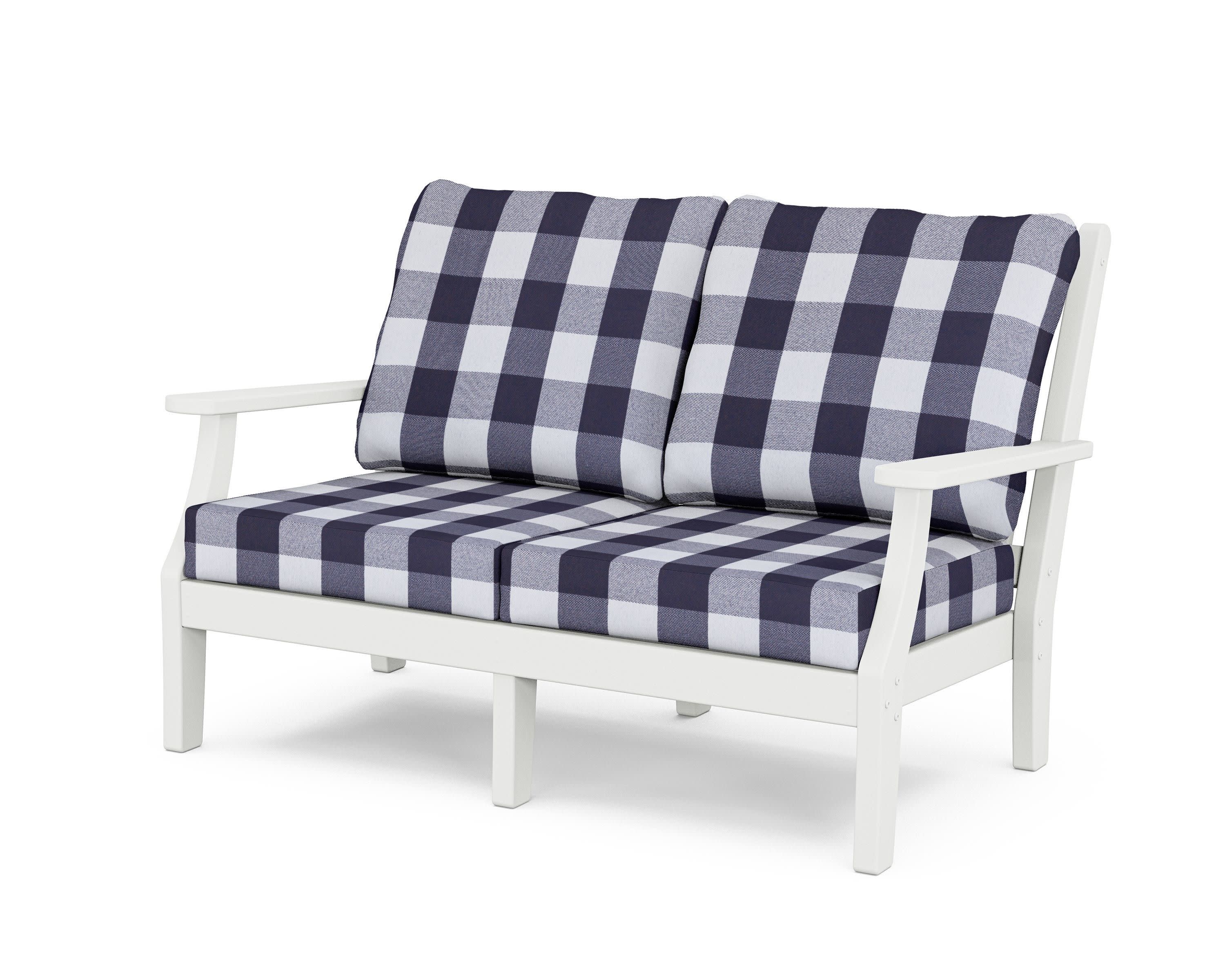 Wovendale Deep Seating Loveseat in White / Buffalo Plaid Navy