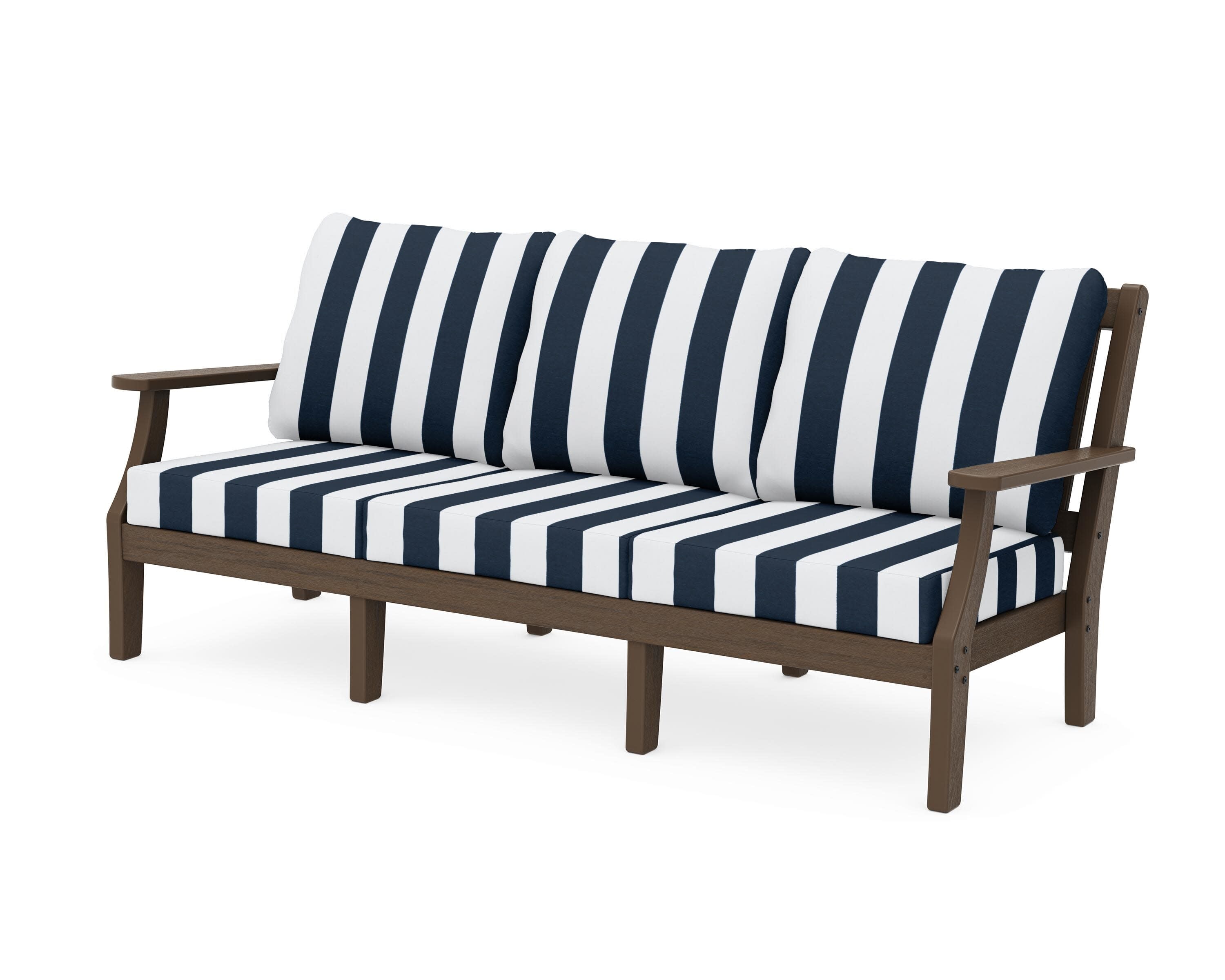 Chinoiserie Deep Seating Sofa in Kona / Cabana Stripe Marine Indigo